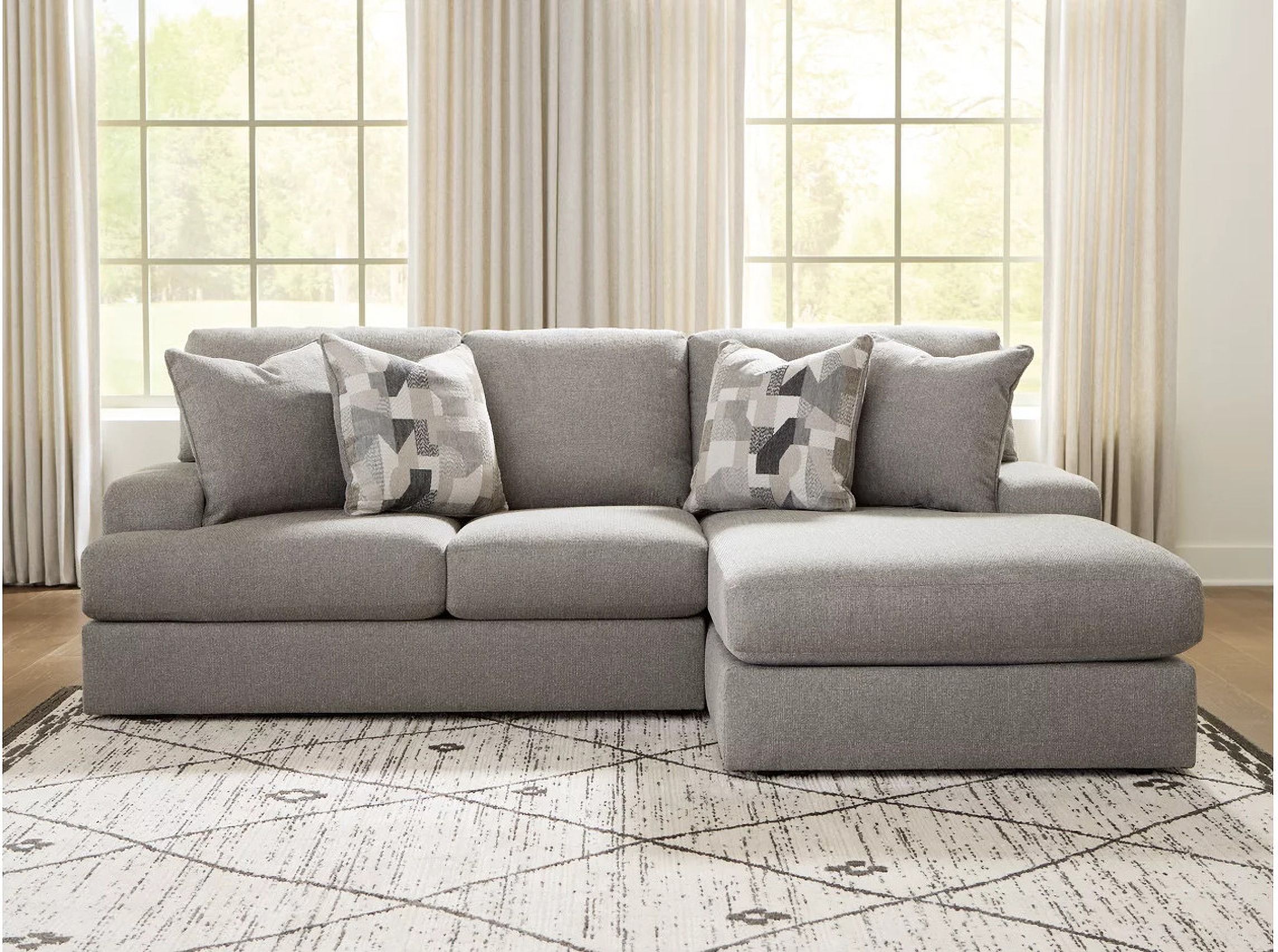 The appearance of Lindon 2-Piece Sectional with RAF Chaise In Smoke designed by Signature Design by Ashley in the modern / contemporary interior design. This smoke piece of furniture was selected by 1StopBedrooms from Lindon Collection to add a touch of cosiness and style into your home. Sku: 8470455;8470417. Material: Performance Fabric.