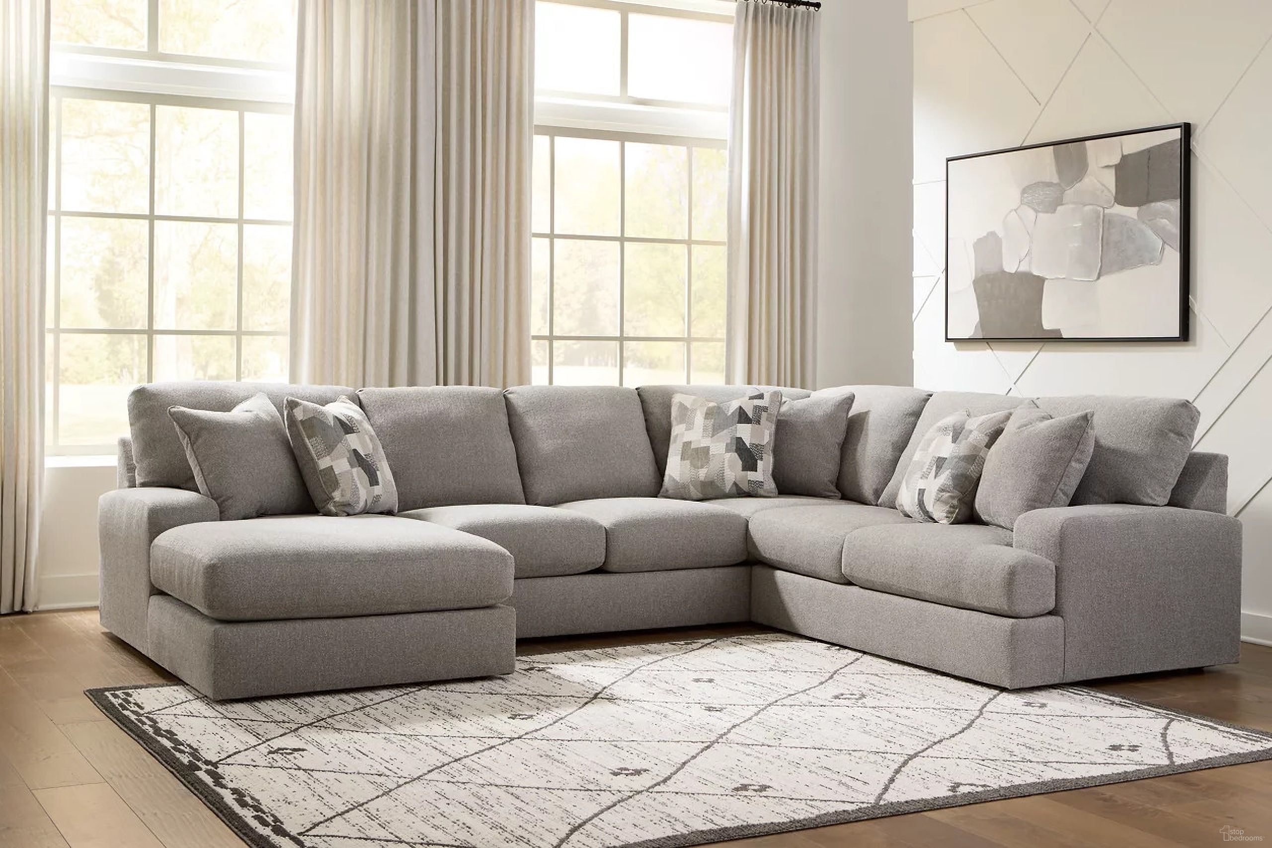 The appearance of Lindon 3-Piece Sectional with LAF Chaise In Smoke designed by Signature Design by Ashley in the modern / contemporary interior design. This smoke piece of furniture was selected by 1StopBedrooms from Lindon Collection to add a touch of cosiness and style into your home. Sku: 8470416;8470426;8470456. Material: Performance Fabric.