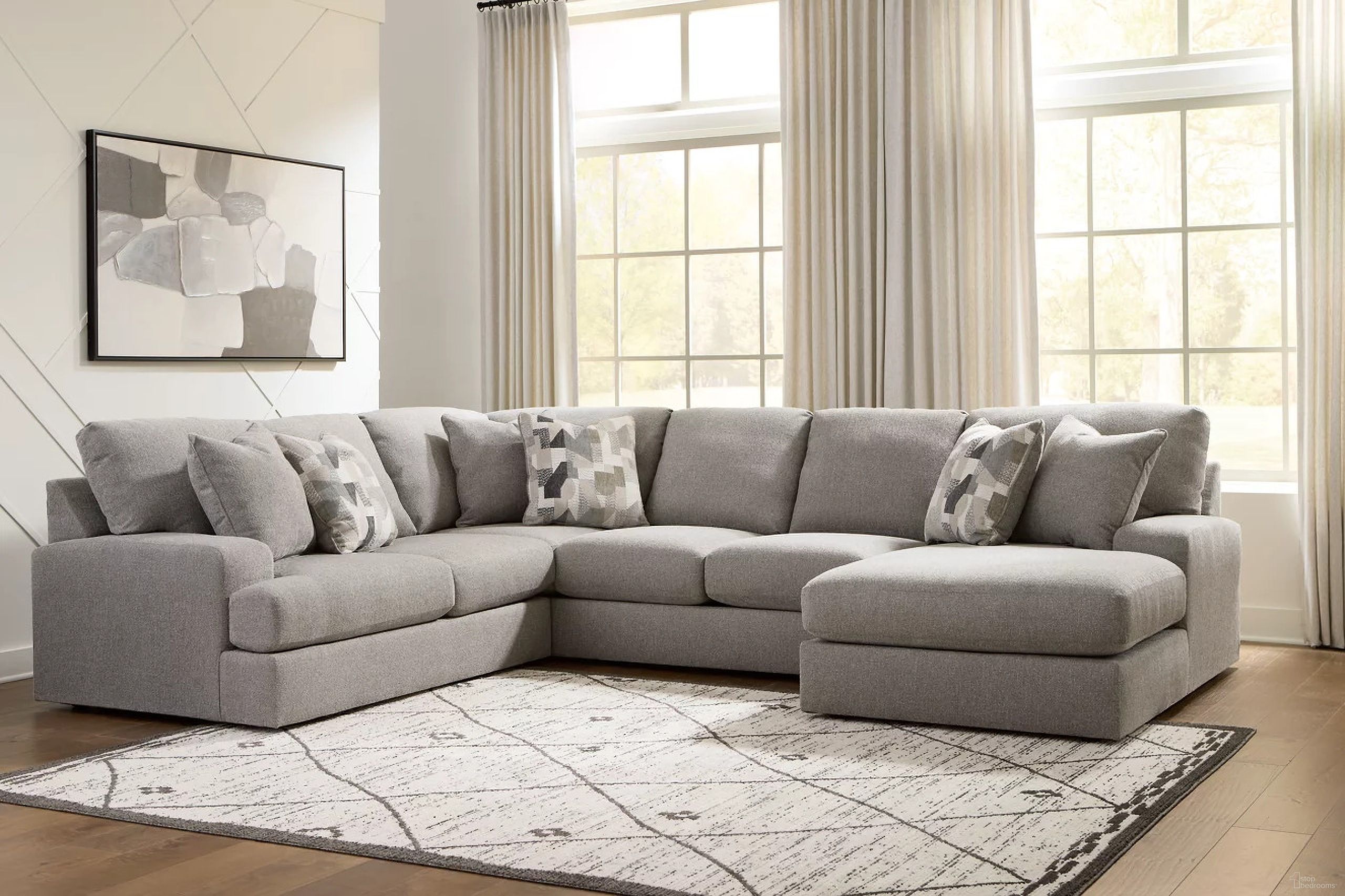 The appearance of Lindon 3-Piece Sectional with RAF Chaise In Smoke designed by Signature Design by Ashley in the modern / contemporary interior design. This smoke piece of furniture was selected by 1StopBedrooms from Lindon Collection to add a touch of cosiness and style into your home. Sku: 8470430;8470455;8470417. Material: Performance Fabric.