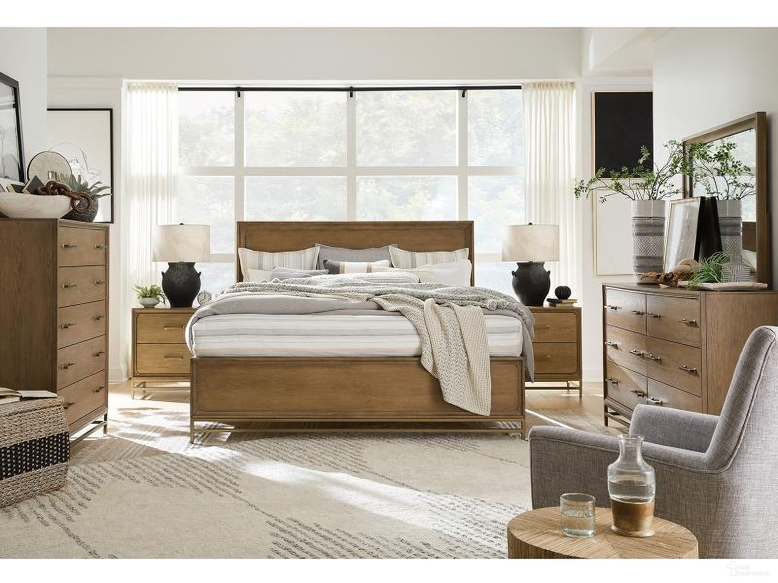 The appearance of Lindon Bedroom Set In Brown designed by Magnussen in the traditional interior design. This brown piece of furniture was selected by 1StopBedrooms from Lindon Collection to add a touch of cosiness and style into your home. Sku: B5570-54R;B5570-64F;B5570-64H;B5570-01. Bed Type: Panel Bed. Bed Size: Queen. Material: Oak Veneer.