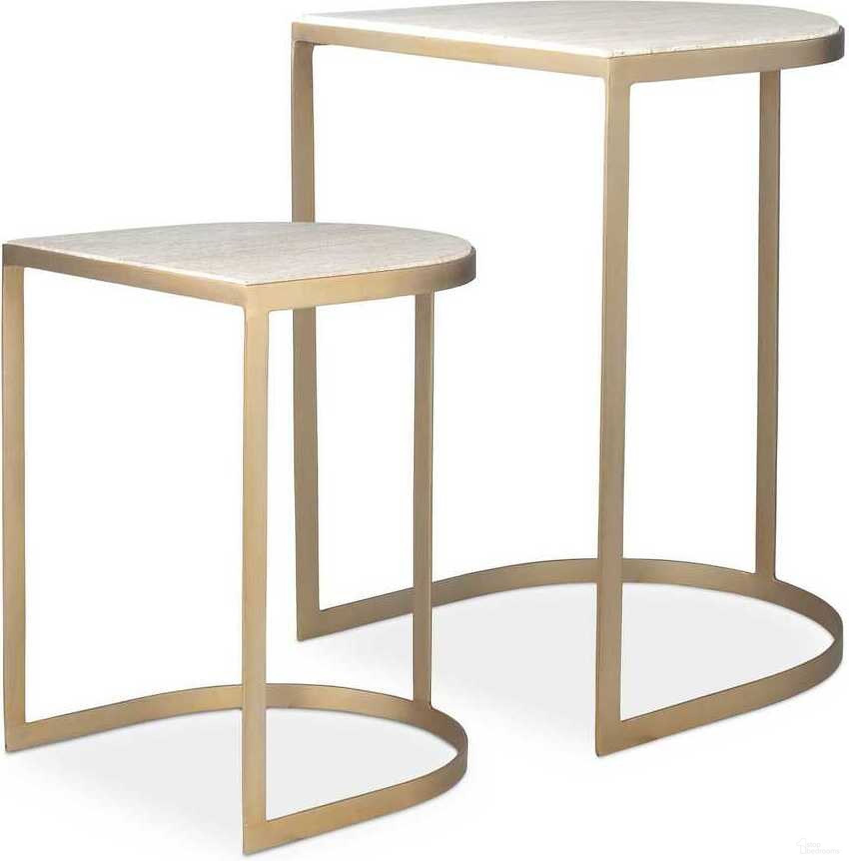 The appearance of Lindon Nesting Tables Set of 2 In Gold designed by Uttermost in the modern / contemporary interior design. This gold piece of furniture  was selected by 1StopBedrooms from Lindon Collection to add a touch of cosiness and style into your home. Sku: 50246. Material: Marble.