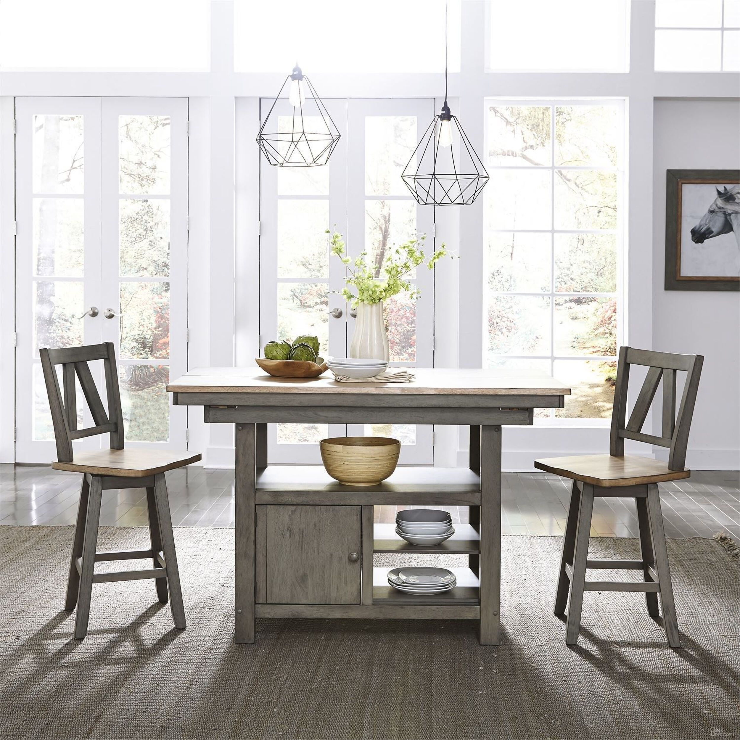 The appearance of Lindsey Farm Gray and Sandstone Kitchen Island Set designed by Liberty in the transitional interior design. This gray piece of furniture  was selected by 1StopBedrooms from Lindsey Farm Collection to add a touch of cosiness and style into your home. Sku: 62-IT5446;62-IT5446B;62-B250324. Material: Wood.