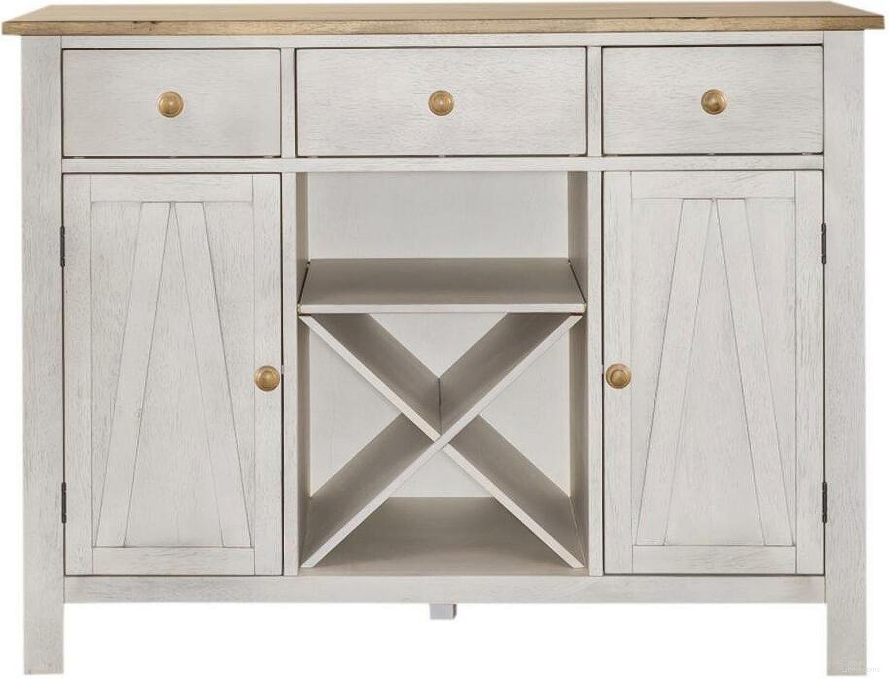The appearance of Lindsey Farm Server In White designed by Liberty in the country / farmhouse interior design. This white piece of furniture was selected by 1StopBedrooms from Lindsey Farm Collection to add a touch of cosiness and style into your home. Sku: 62WH-SR4836. Material: Rubberwood.