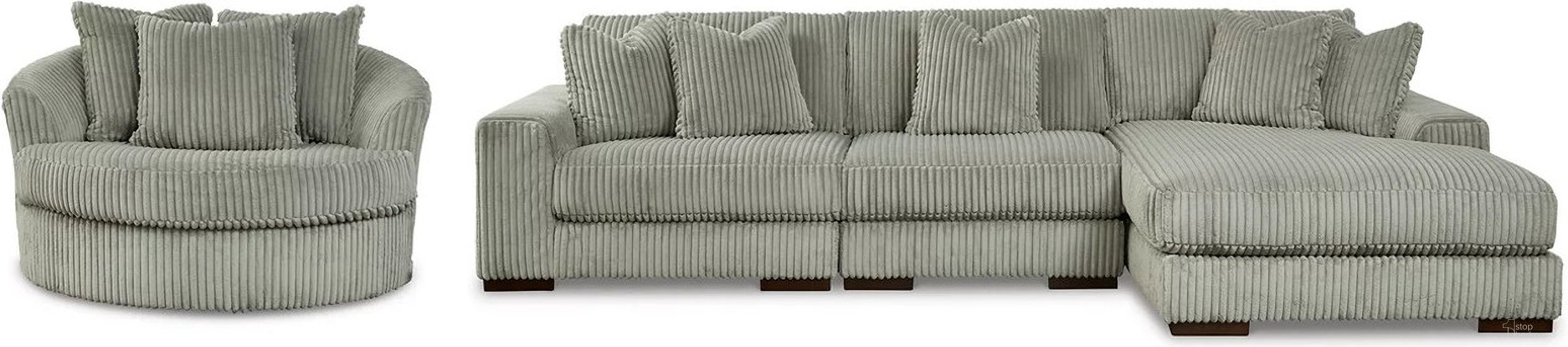The appearance of Lindyn 3-Piece Sectional and Chair In Fog designed by Signature Design by Ashley in the modern / contemporary interior design. This fog piece of furniture  was selected by 1StopBedrooms from Lindyn Collection to add a touch of cosiness and style into your home. Sku: 2110564;2110521;2110546;2110517. Material: Fabric.