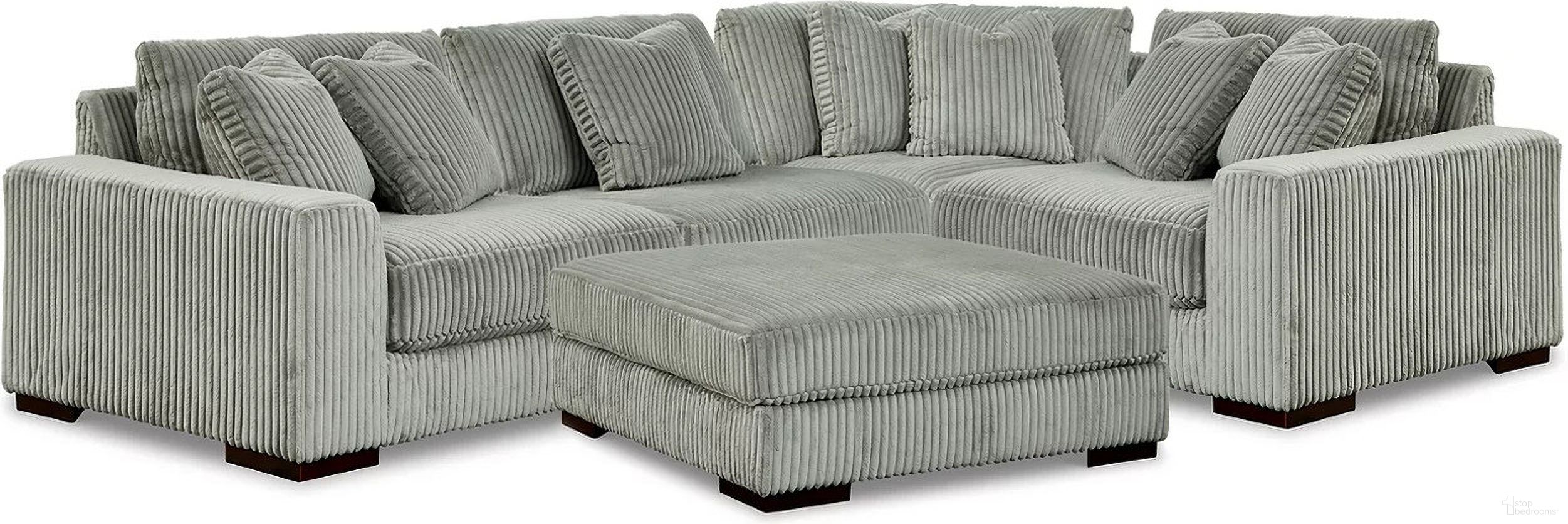 The appearance of Lindyn 4-Piece Sectional and Ottoman In Fog designed by Signature Design by Ashley in the modern / contemporary interior design. This fog piece of furniture was selected by 1StopBedrooms from Lindyn Collection to add a touch of cosiness and style into your home. Sku: 2110564;2110508;2110546;2110577;2110565. Material: Fabric.