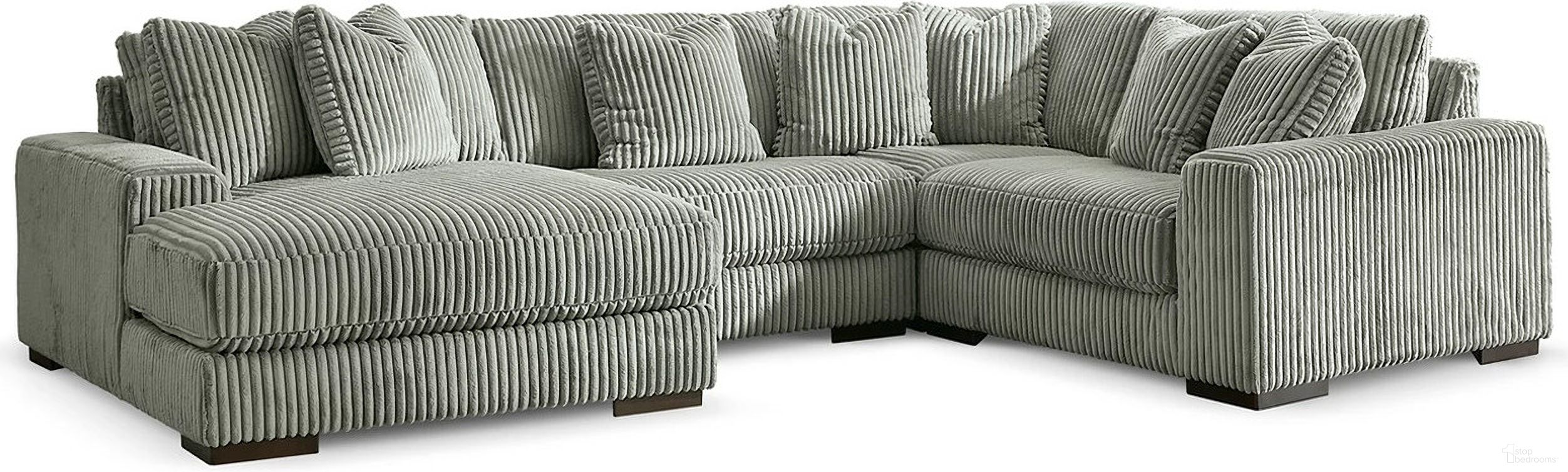 The appearance of Lindyn 4-Piece Sectional with LAF Chaise In Fog designed by Signature Design by Ashley in the modern / contemporary interior design. This fog piece of furniture was selected by 1StopBedrooms from Lindyn Collection to add a touch of cosiness and style into your home. Sku: 2110516;2110546;2110565;2110577. Material: Polyester. Orientation: LAF.