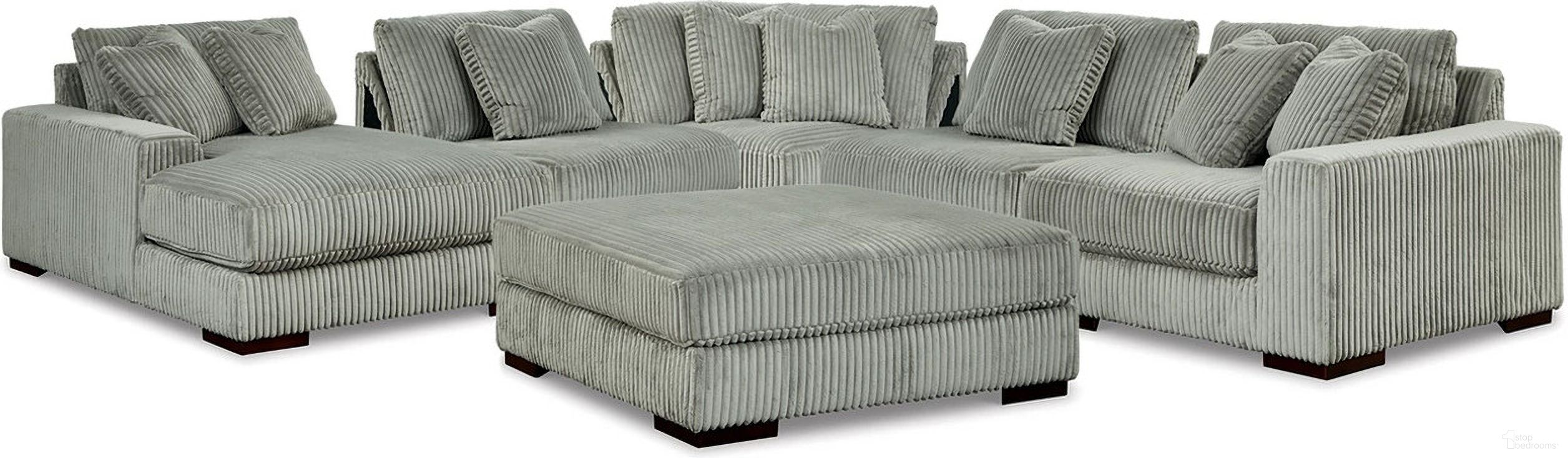 The appearance of Lindyn 5-Piece LAF Sectional and Ottoman In Fog designed by Signature Design by Ashley in the modern / contemporary interior design. This fog piece of furniture  was selected by 1StopBedrooms from Lindyn Collection to add a touch of cosiness and style into your home. Sku: 2110516;2110508;2110546;2110546;2110577;2110565. Material: Fabric. Orientation: LAF.