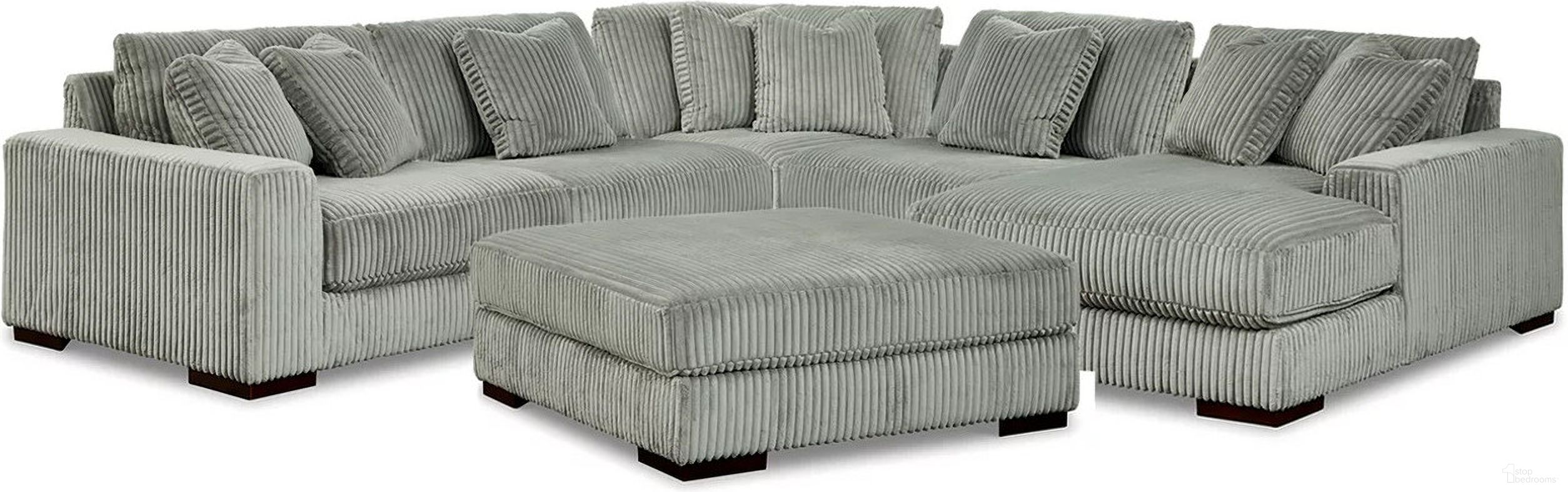 The appearance of Lindyn 5-Piece RAF Sectional and Ottoman In Fog designed by Signature Design by Ashley in the modern / contemporary interior design. This fog piece of furniture  was selected by 1StopBedrooms from Lindyn Collection to add a touch of cosiness and style into your home. Sku: 2110564;2110508;2110546;2110546;2110577;2110517. Material: Fabric. Orientation: RAF.