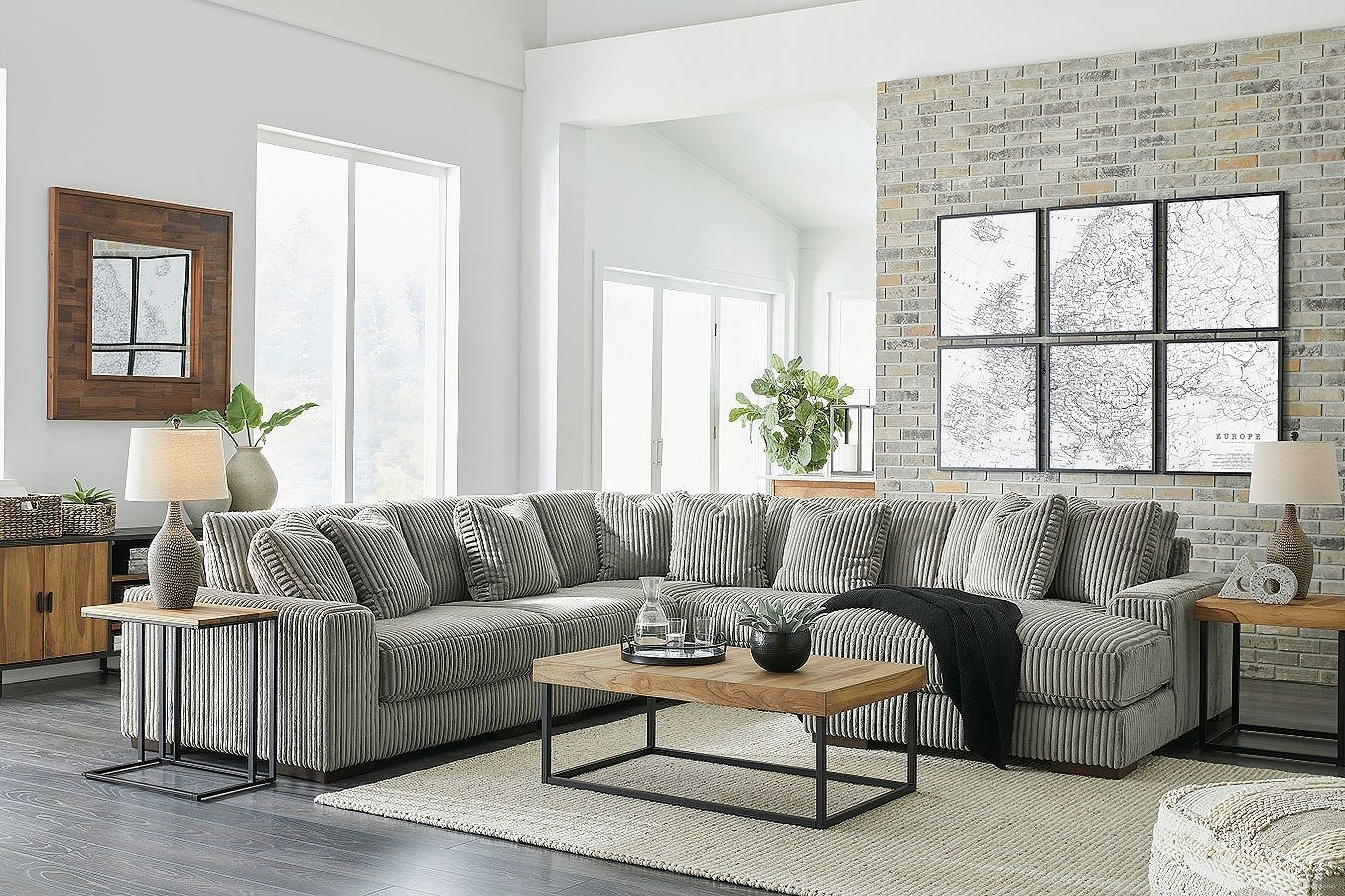 The appearance of Lindyn 5-Piece RAF Sectional With Chaise In Fog designed by Signature Design by Ashley in the modern / contemporary interior design. This fog piece of furniture was selected by 1StopBedrooms from Lindyn Collection to add a touch of cosiness and style into your home. Sku: 2110517;2110546;2110546;2110564;2110577. Material: Polyester. Layout: U-Shape. Orientation: RAF.