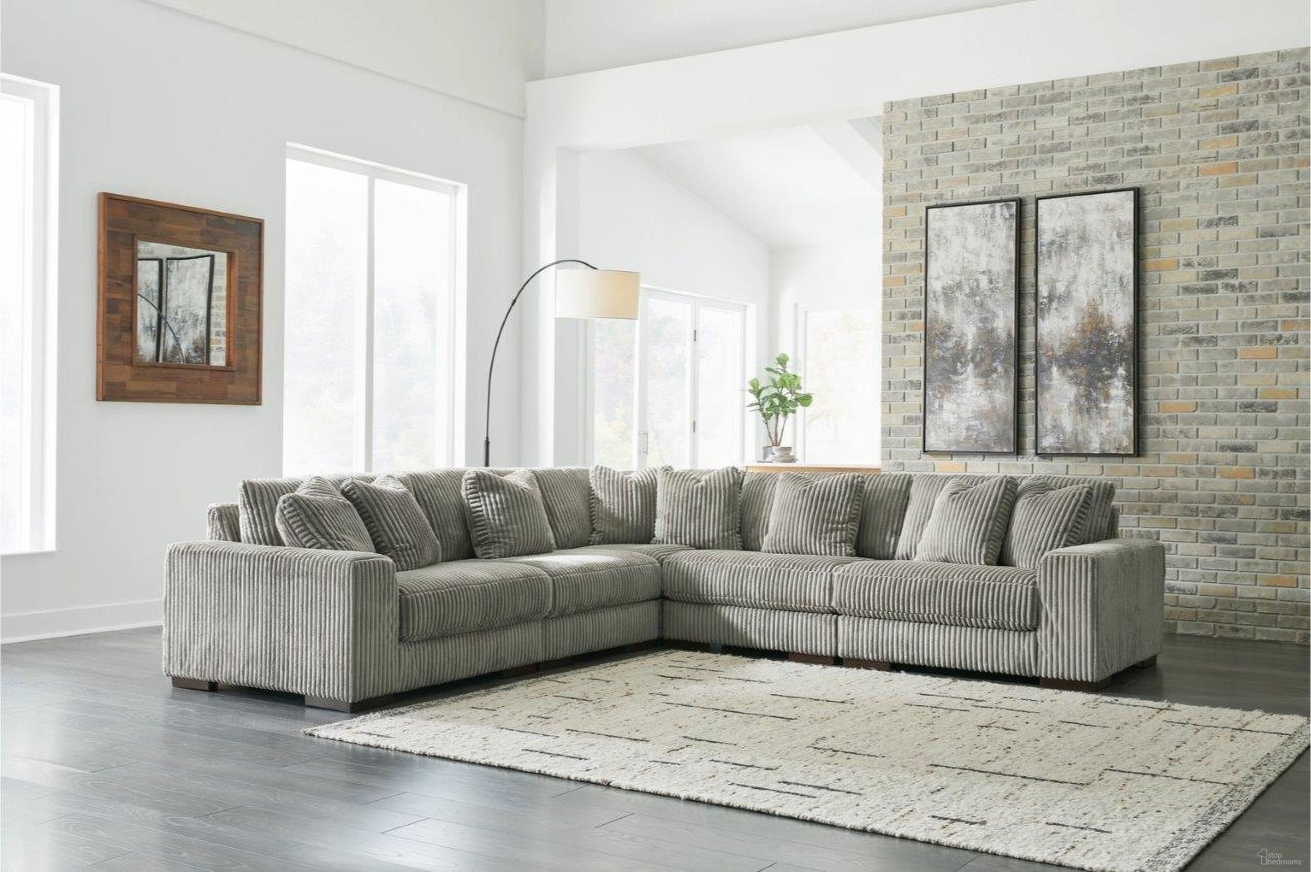 The appearance of Lindyn 5-Piece Sectional In Fog designed by Signature Design by Ashley in the modern / contemporary interior design. This fog piece of furniture was selected by 1StopBedrooms from Lindyn Collection to add a touch of cosiness and style into your home. Sku: 2110546;2110546;2110564;2110565;2110577. Material: Polyester. Layout: L-Shape.