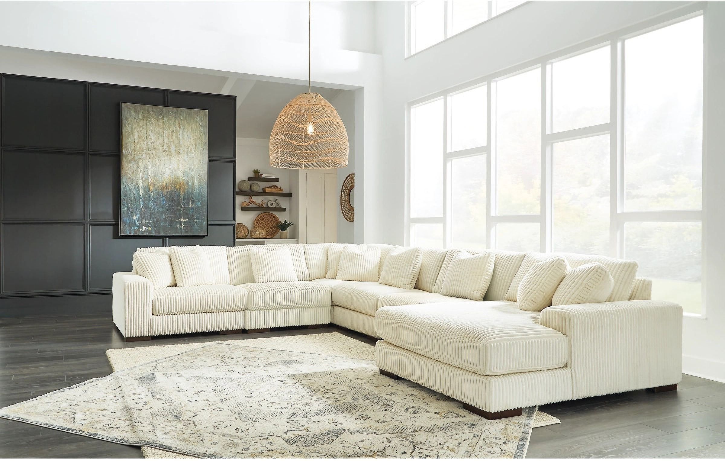 The appearance of Lindyn 6-Piece Sectional In Ivory designed by Signature Design by Ashley in the modern / contemporary interior design. This ivory piece of furniture was selected by 1StopBedrooms from Lindyn Collection to add a touch of cosiness and style into your home. Sku: 2110464;2110446;2110446;2110446;2110477;2110417. Material: Fabric. Layout: U-Shape. Orientation: RAF.