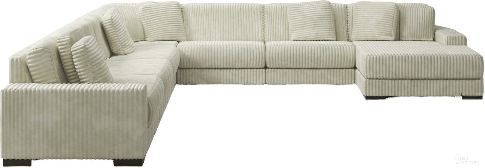 The appearance of Lindyn 7-Piece RAF Chaise Sectional In Ivory designed by Signature Design by Ashley in the modern / contemporary interior design. This ivory piece of furniture  was selected by 1StopBedrooms from Lindyn Collection to add a touch of cosiness and style into your home. Sku: 2110464;2110446;2110446;2110446;2110446;2110477;2110417. Material: Fabric. Layout: U-Shape. Orientation: RAF.