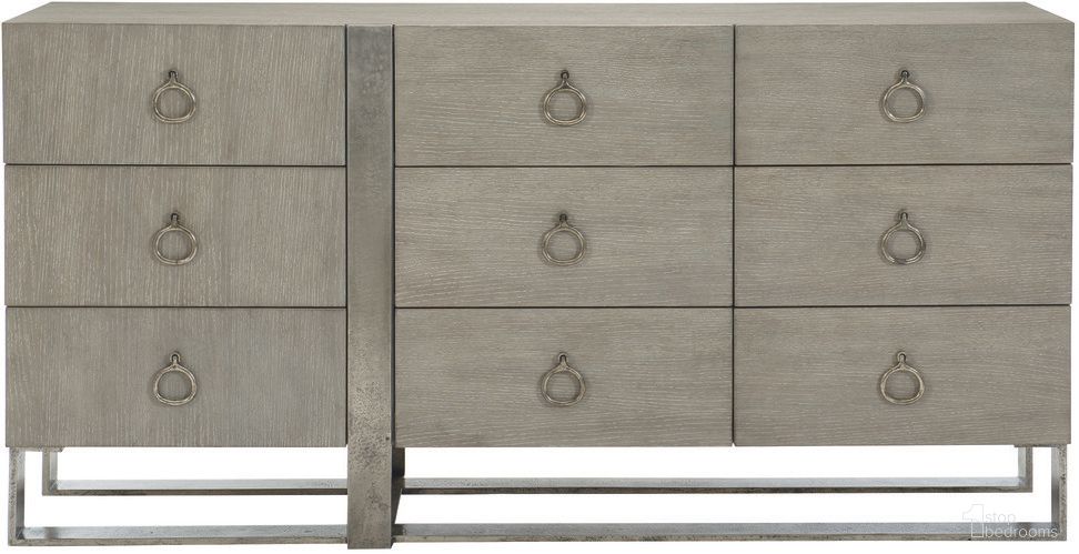 The appearance of Linea 9 Drawer Dresser designed by Bernhardt in the modern / contemporary interior design. This cerused greige/textured graphite metal piece of furniture  was selected by 1StopBedrooms from Linea Collection to add a touch of cosiness and style into your home. Sku: 384052G. Material: Aluminum.