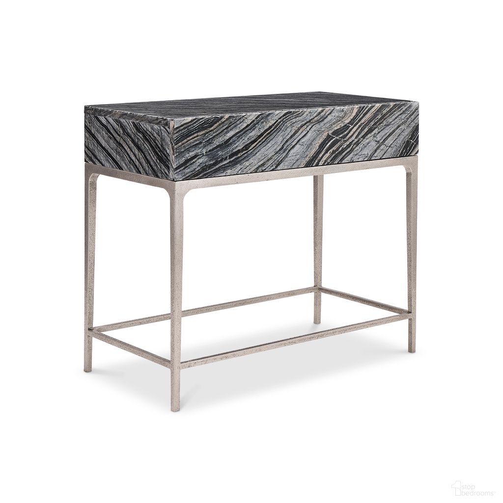 The appearance of Linea Black Marble Nightstand designed by Bernhardt in the modern / contemporary interior design. This black forest marble/textured graphite metal piece of furniture  was selected by 1StopBedrooms from Linea Collection to add a touch of cosiness and style into your home. Sku: 384216. Material: Marble.