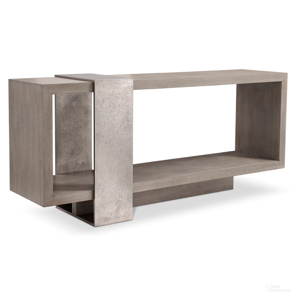 The appearance of Linea Console Table in Cerused Greige Finish designed by Bernhardt in the modern / contemporary interior design. This cerused greige/textured graphite metal piece of furniture was selected by 1StopBedrooms from Linea Collection to add a touch of cosiness and style into your home. Sku: 384910G. Material: Aluminum.