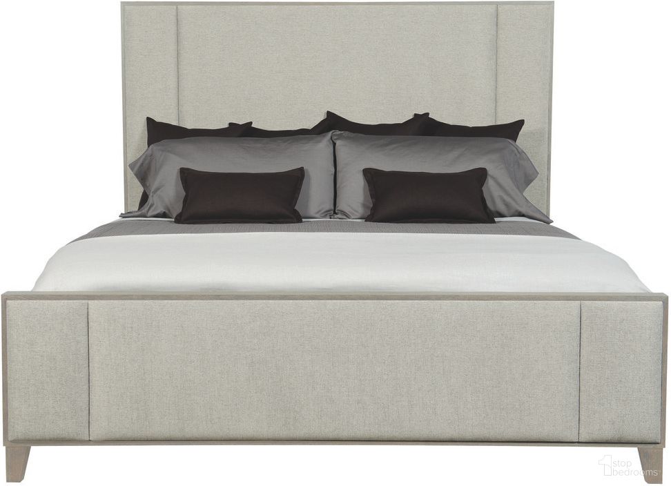 The appearance of Linea King Panel Bed with Upholstered Headboard and Footboard in Cerused Greige Finish designed by Bernhardt in the modern / contemporary interior design. This cerused greige piece of furniture was selected by 1StopBedrooms from Linea Collection to add a touch of cosiness and style into your home. Sku: 384FR3G;384H63G. Bed Type: Panel Bed. Material: Fabric. Bed Size: King.