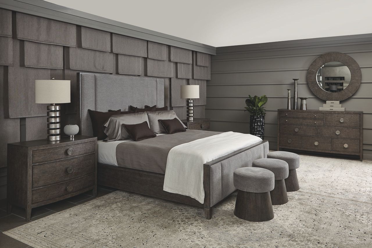 The appearance of Linea Panel Bedroom Set in Cerused Charcoal Finish designed by Bernhardt in the modern / contemporary interior design. This cerused charcoal piece of furniture  was selected by 1StopBedrooms from Linea Collection to add a touch of cosiness and style into your home. Sku: 384FR1B;384H61B;384230B. Bed Type: Panel Bed. Material: Fabric. Bed Size: Queen.