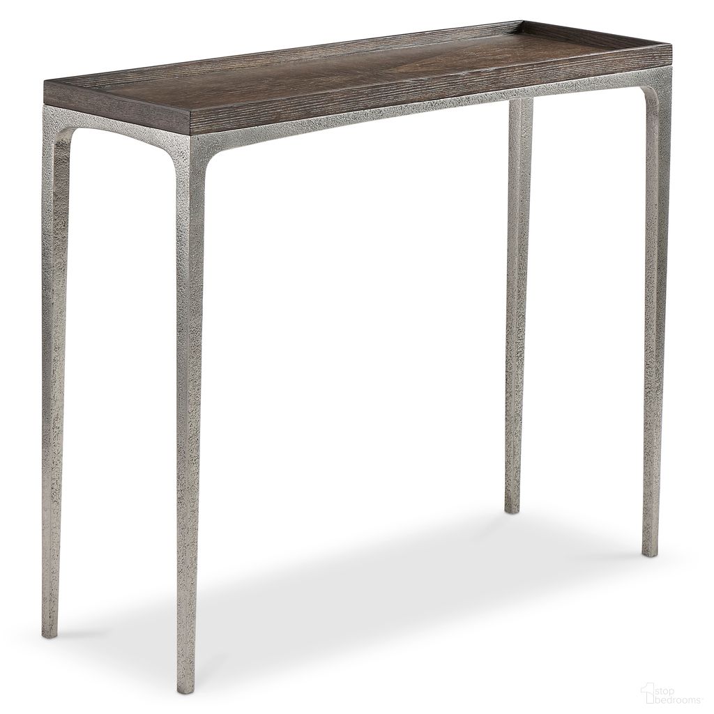 The appearance of Linea Sofa Table designed by Bernhardt in the modern / contemporary interior design. This cerused charcoal/textured graphite metal piece of furniture  was selected by 1StopBedrooms from Linea Collection to add a touch of cosiness and style into your home. Sku: 384912B. Material: Aluminum.