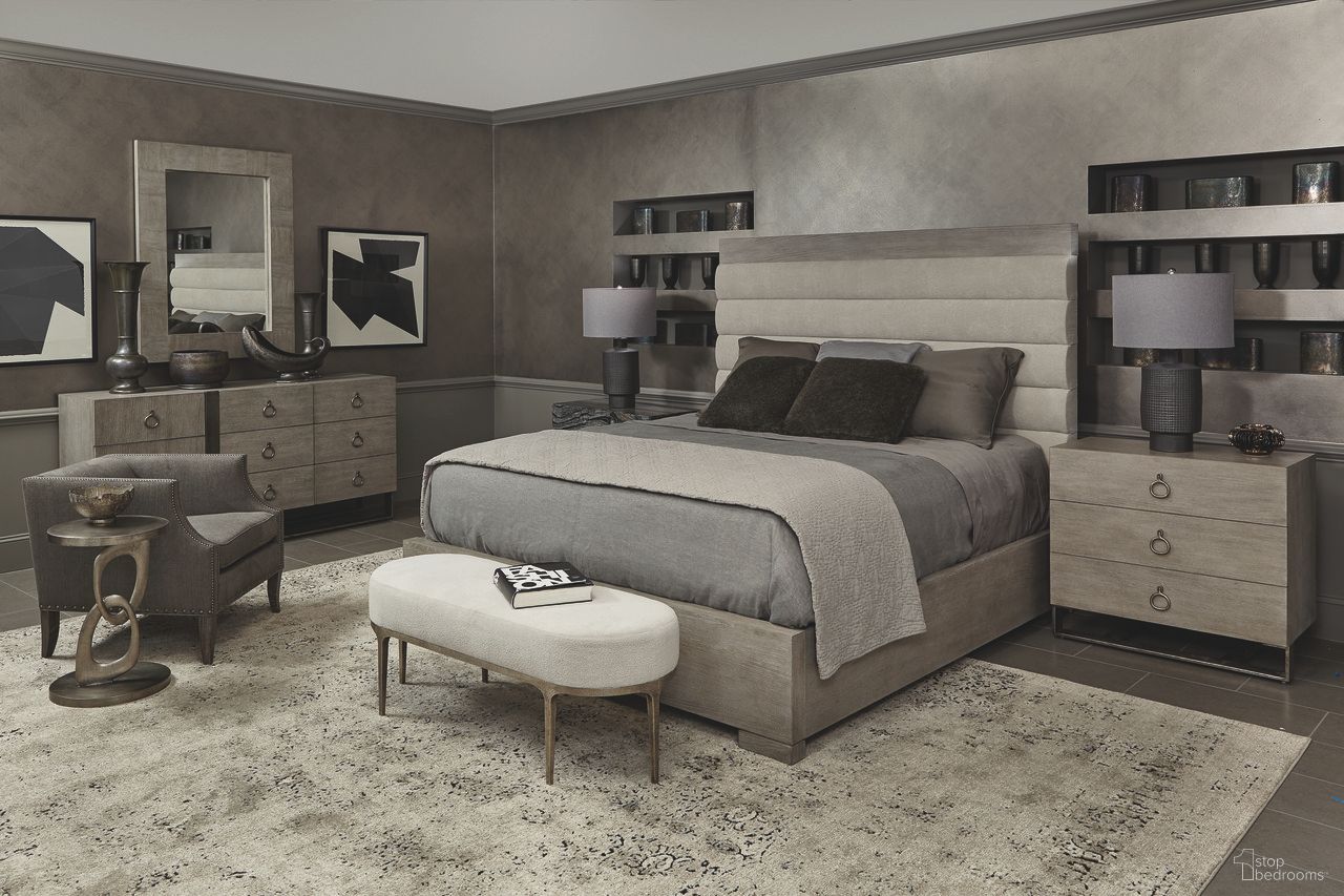 The appearance of Linea Upholstered Panel Bedroom Set designed by Bernhardt in the modern / contemporary interior design. This cerused greige piece of furniture  was selected by 1StopBedrooms from Linea Collection to add a touch of cosiness and style into your home. Sku: 384FR4G;384H64G;384232G. Bed Type: Panel Bed. Material: Fabric. Bed Size: Queen.