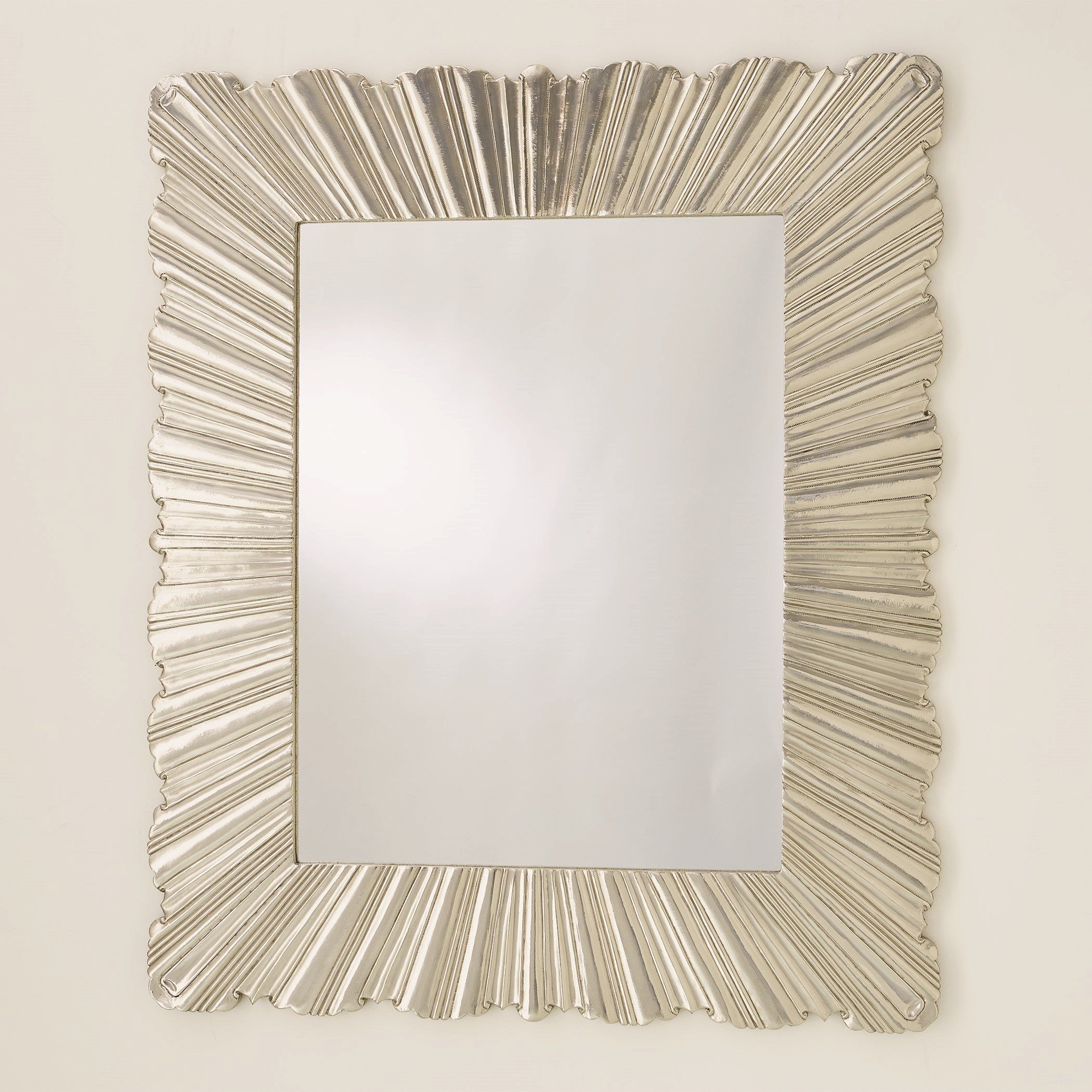 The appearance of Linenfold Large Mirror In Silver designed by Global Views in the modern / contemporary interior design. This silver piece of furniture was selected by 1StopBedrooms from Linenfold Collection to add a touch of cosiness and style into your home. Sku: 992846. Material: Brass.