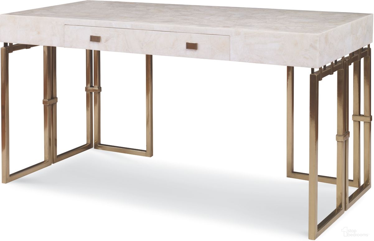 The appearance of Links Desk In Antique Brass designed by Century Furniture in the modern / contemporary interior design. This antique brass piece of furniture  was selected by 1StopBedrooms from Grand Tour Furniture Collection to add a touch of cosiness and style into your home. Sku: SF5686. Material: Stone.