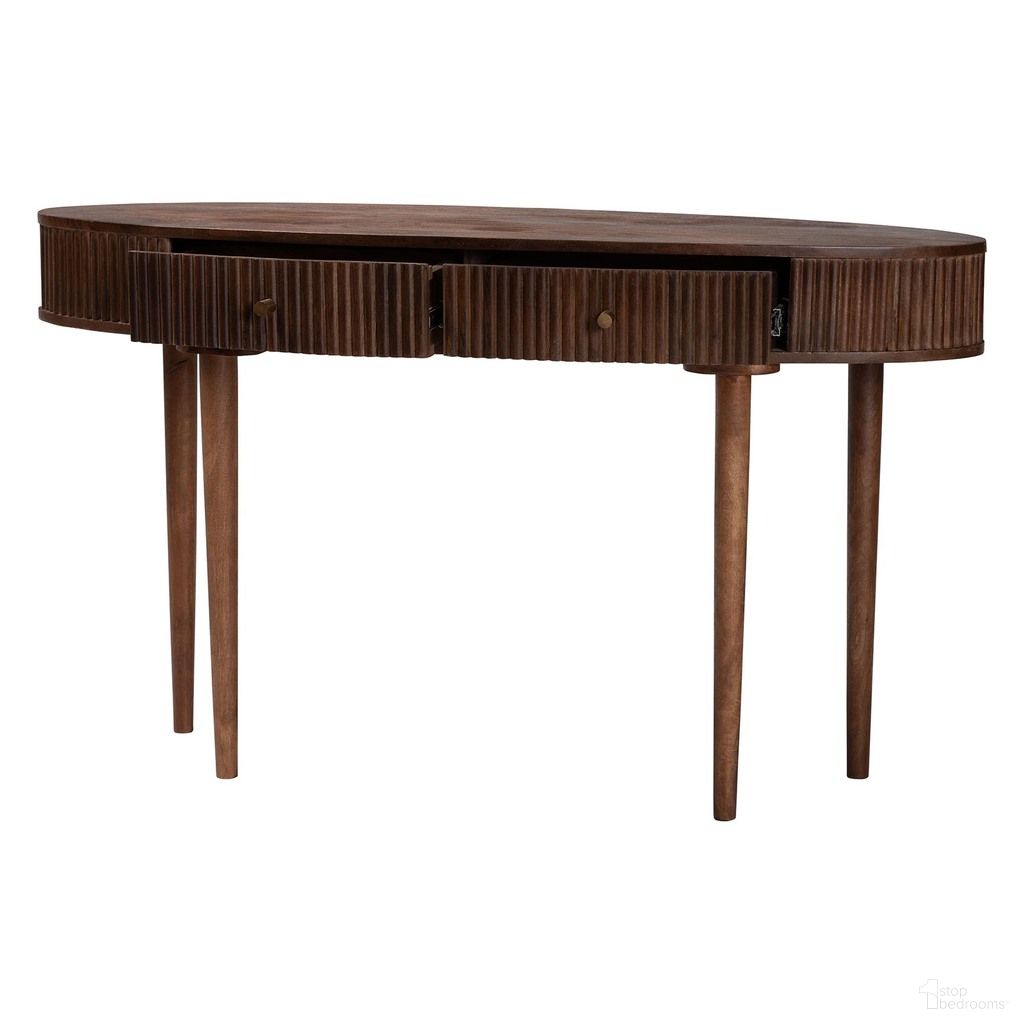 Linore Fluted Wood 2-Drawer Console Table In Dark Walnut Brown