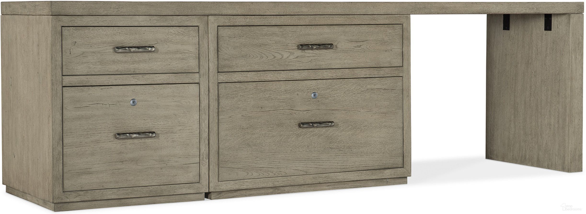 The appearance of Linville Falls 96 Inch Desk With File And Lateral File designed by Hooker in the transitional interior design. This medium wood piece of furniture  was selected by 1StopBedrooms from Linville Falls Collection to add a touch of cosiness and style into your home. Sku: 6150-10061-85;6150-10096-85;6150-10416-85;6150-10466-85. Material: Oak Veneer.