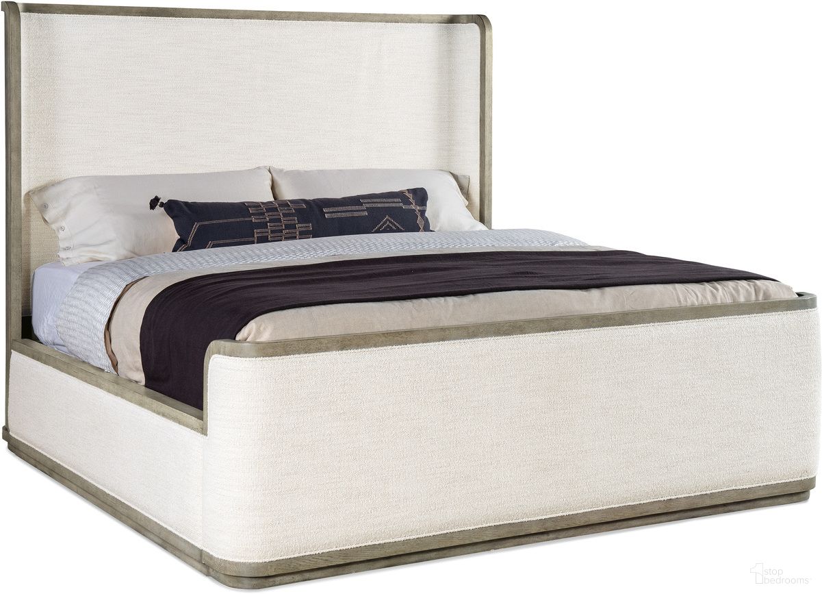 The appearance of Linville Falls Boones California King Upholstered Shelter Bed designed by Hooker in the transitional interior design. This beige piece of furniture  was selected by 1StopBedrooms from Linville Falls Collection to add a touch of cosiness and style into your home. Sku: 6150-90463-85;6150-90467-85;6150-90468-85. Bed Type: Panel Bed. Bed Size: California King. Material: Veneer.