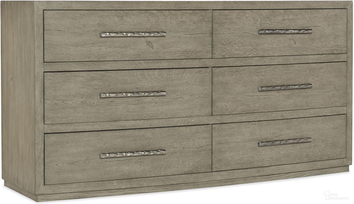 The appearance of Linville Falls Chimney Gap Six Drawer Dresser designed by Hooker in the transitional interior design. This medium wood piece of furniture was selected by 1StopBedrooms from Linville Falls Collection to add a touch of cosiness and style into your home. Sku: 6150-90002-85. Material: Oak Veneer.