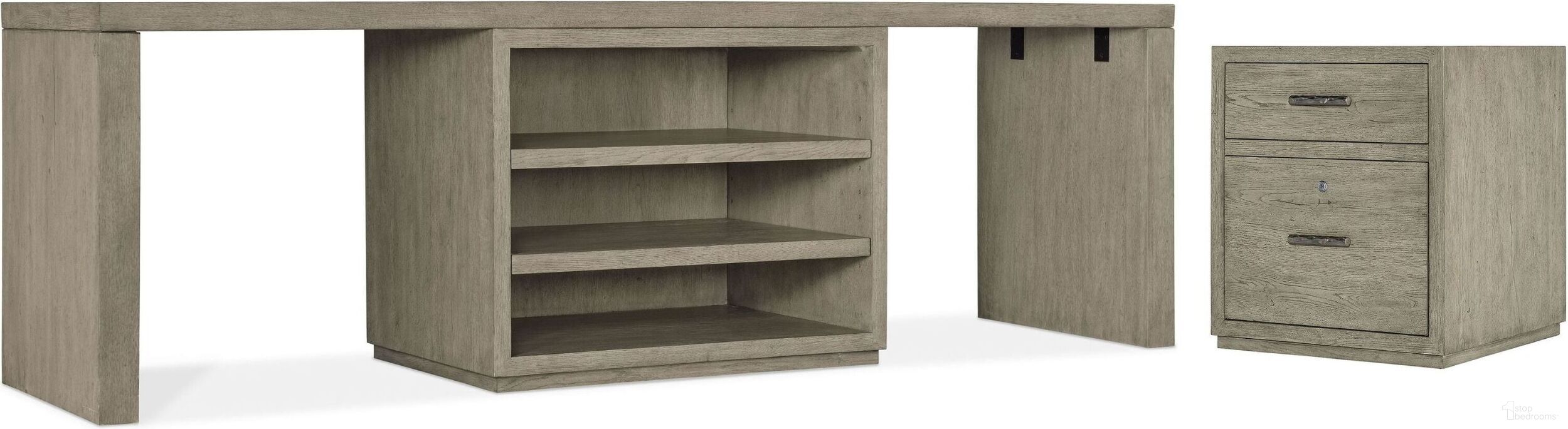 The appearance of Linville Falls 96 Inch Home Office Set with Centered Open Desk Cabinet In Medium Wood designed by Hooker in the transitional interior design. This medium wood piece of furniture was selected by 1StopBedrooms from Linville Falls Collection to add a touch of cosiness and style into your home. Sku: 6150-10061-85;6150-10061-85;6150-10096-85;6150-10413-85;6150-10416-85. Material: Wood Veneer.