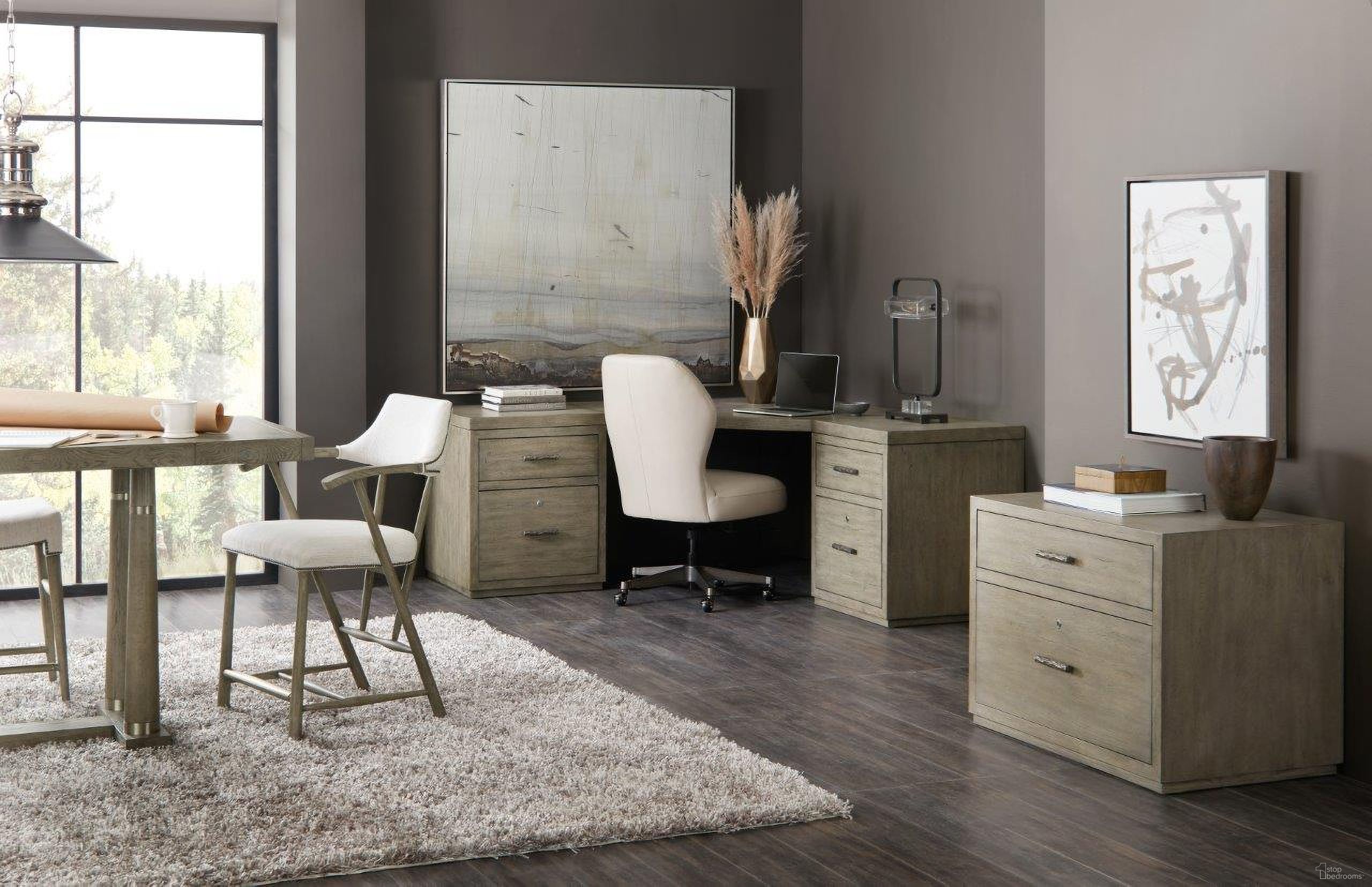 The appearance of Linville Falls Medium Wood 84 Inch Home Office Set with Two File Cabinet designed by Hooker in the transitional interior design. This medium wood piece of furniture  was selected by 1StopBedrooms from Linville Falls Collection to add a touch of cosiness and style into your home. Sku: 6150-10084-85;6150-10416-85;6150-10416-85. Material: Wood Veneer.