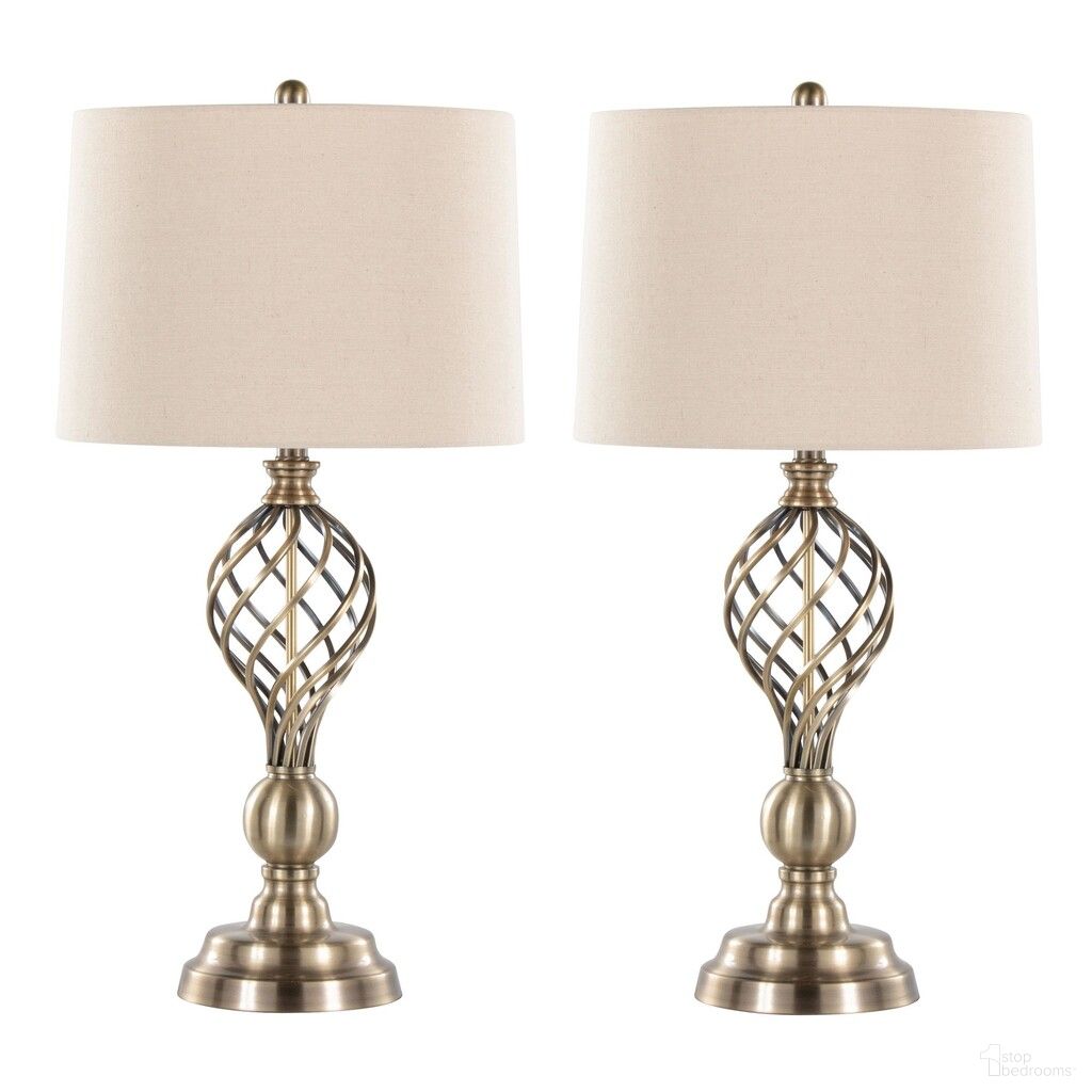 Linx Twist 29 Inch Metal Table Lamp Set of 2 In Antique Soft Brass and White Linen
