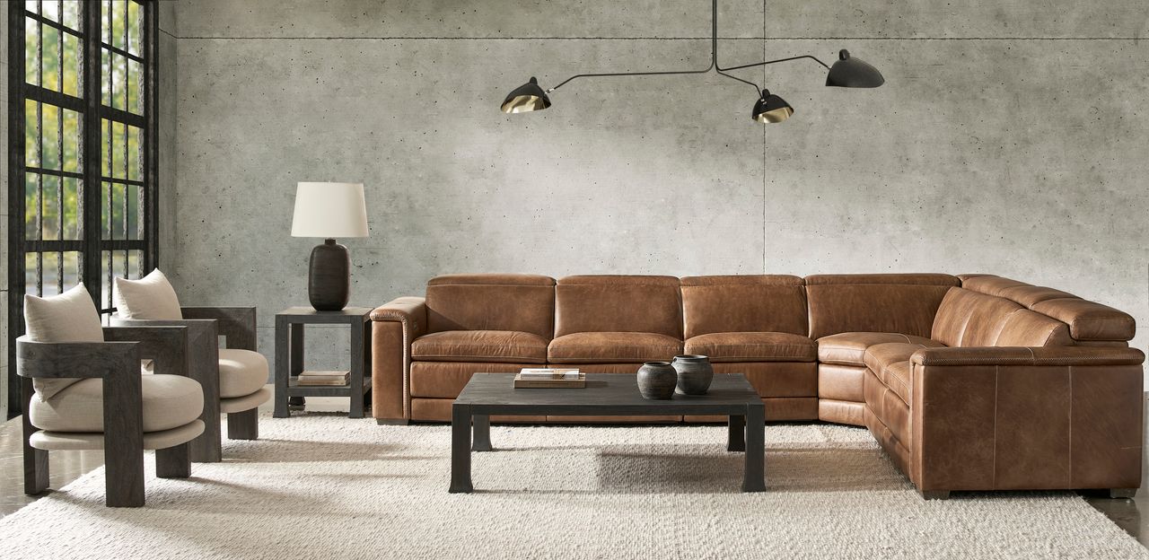 The appearance of Lioni 4-Piece Leather Power Motion Sectional In Brown designed by Bernhardt in the transitional interior design. This brown piece of furniture  was selected by 1StopBedrooms from Lioni Collection to add a touch of cosiness and style into your home. Sku: 9541RHO;9542RHO;9555RHO;9560RHO. Material: Leather. Layout: L-Shape.