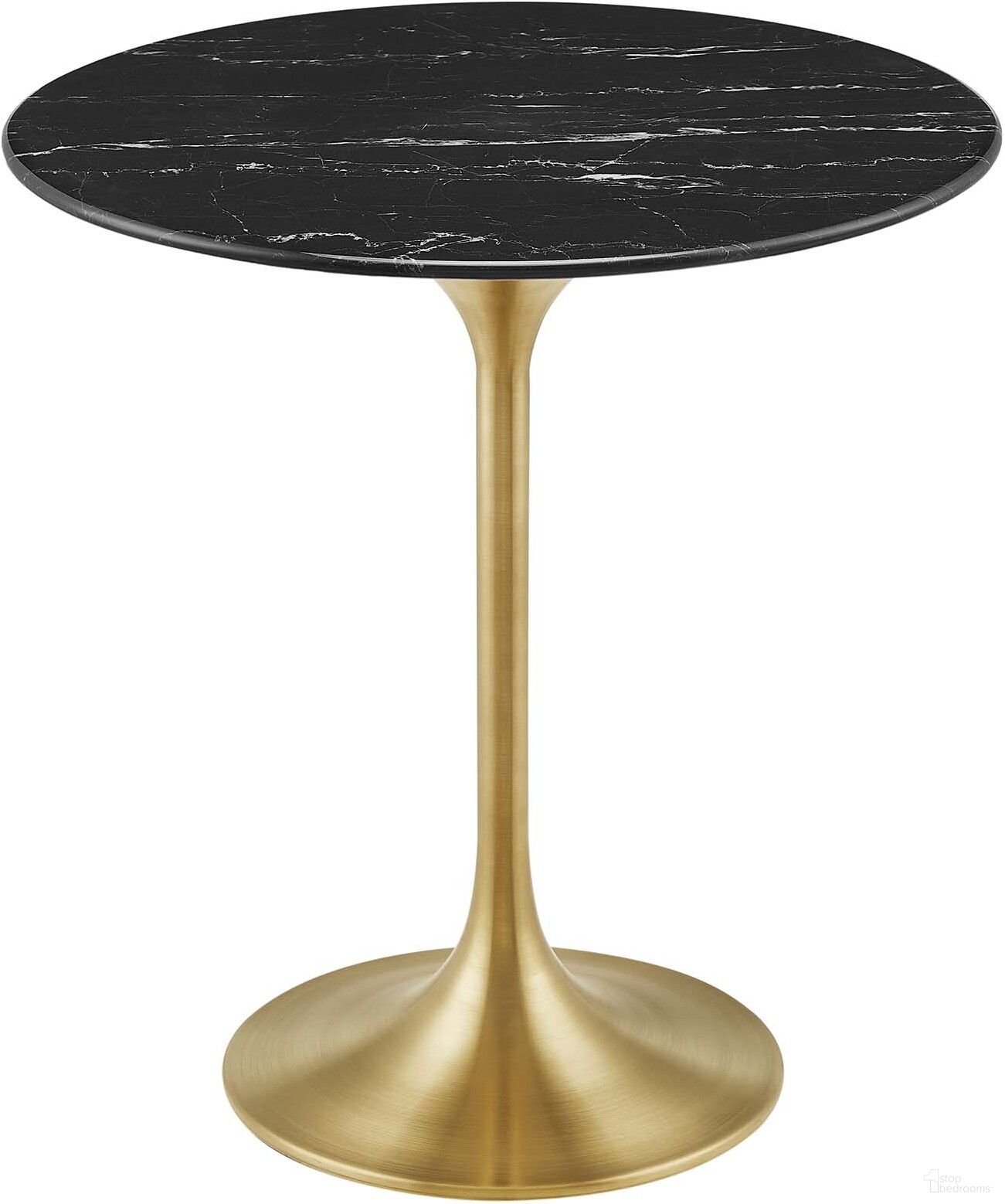 Lippa 20 Inch  Round Artificial Marble Side Table In Gold Black