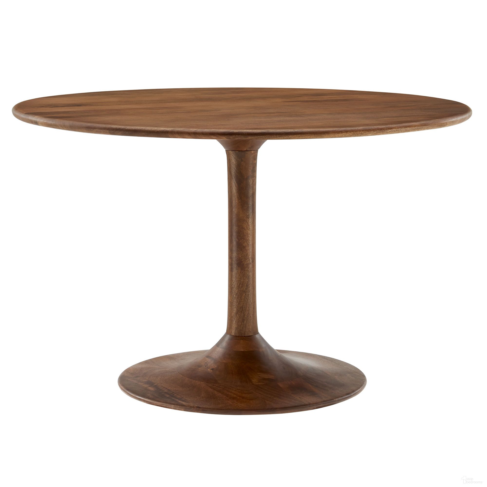 The appearance of Lippa 48 Inch Round Solid Wood Dining Table In Walnut designed by Modway in the modern / contemporary interior design. This walnut piece of furniture  was selected by 1StopBedrooms from Lippa Collection to add a touch of cosiness and style into your home. Sku: EEI-7051-WAL. Table Base Style: Pedestal. Table Top Shape: Round. Size: 48". Material: Solid Wood.