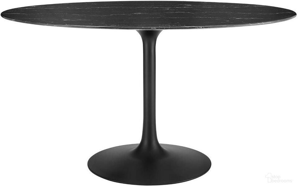Lippa 54 Inch Artificial Marble Oval Dining Table In Black