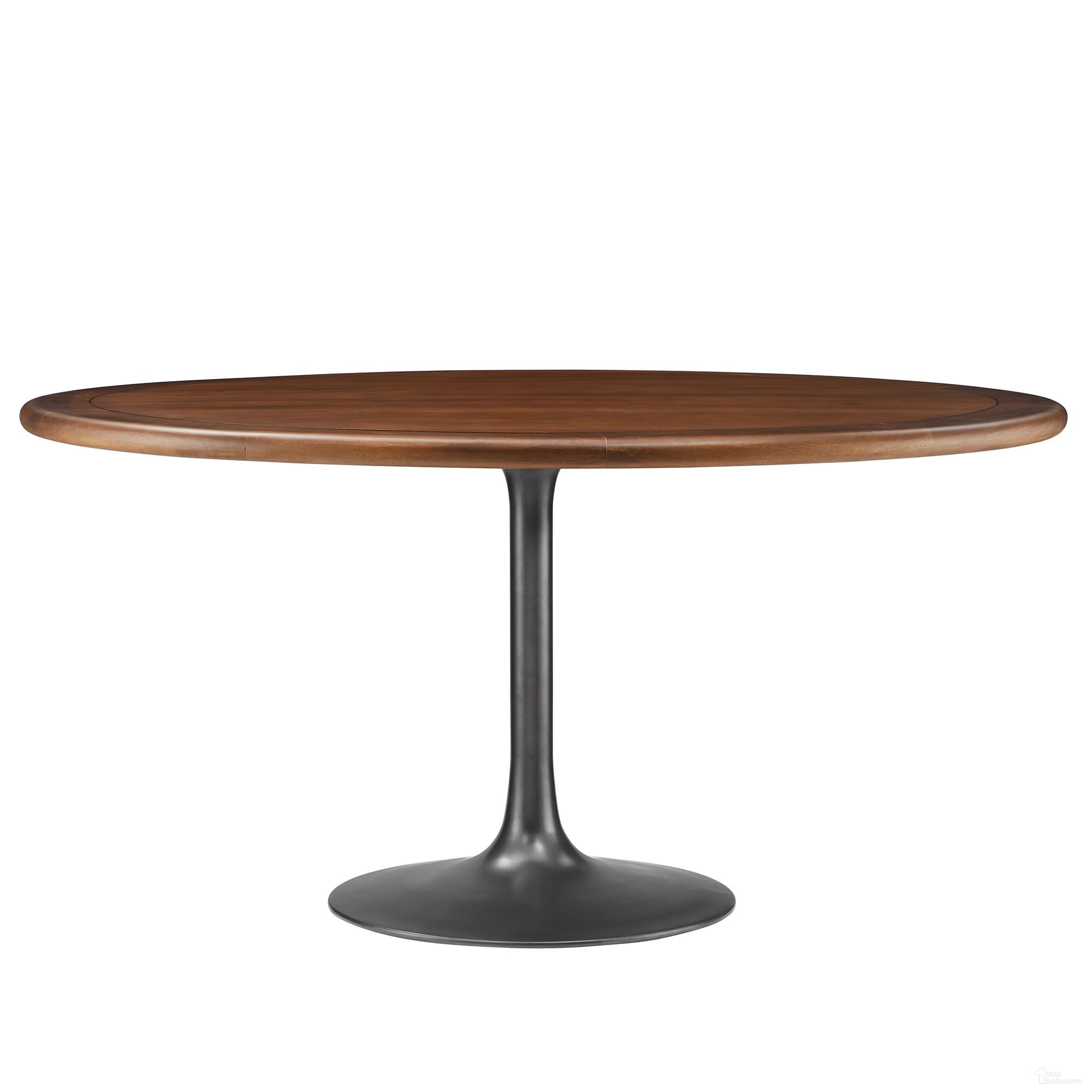 The appearance of Lippa 60 Inch Round Pedestal Solid Wood and Metal Dining Table In Black and Walnut designed by Modway in the modern / contemporary interior design. This walnut and black piece of furniture was selected by 1StopBedrooms from Lippa Collection to add a touch of cosiness and style into your home. Sku: EEI-6986-BLK-BASE;EEI-7002-WAL-TOP. Table Base Style: Pedestal. Table Top Shape: Round. Size: 60". Material: Solid Wood.