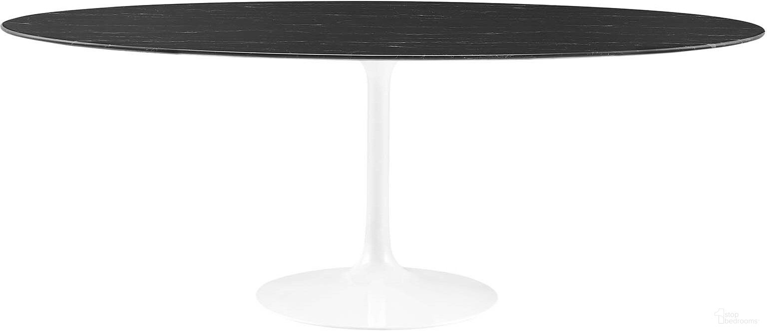 The appearance of Lippa 78 Inch Oval Artificial Marble Dining Table designed by Modway in the modern / contemporary interior design. This white black piece of furniture  was selected by 1StopBedrooms from Lippa Collection to add a touch of cosiness and style into your home. Sku: EEI-4070-BLK-TOP;EEI-6998-WHI-BASE. Table Base Style: Pedestal. Table Top Shape: Oval. Material: MDF. Size: 47" x 78".
