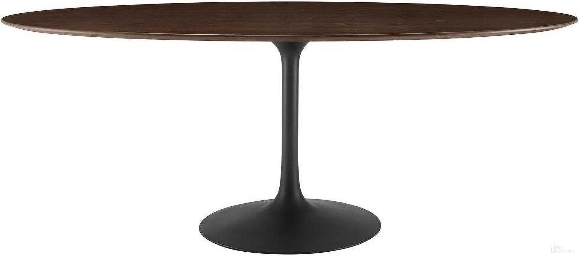 The appearance of Lippa 78 Inch Wood Oval Dining Table In Walnut and Black designed by Modway in the modern / contemporary interior design. This walnut and black piece of furniture was selected by 1StopBedrooms from Lippa Collection to add a touch of cosiness and style into your home. Sku: EEI-4055-CHE-TOP;EEI-6999-BLK-BASE. Table Base Style: Pedestal. Table Top Shape: Oval. Material: Wood. Size: 47" x 78".