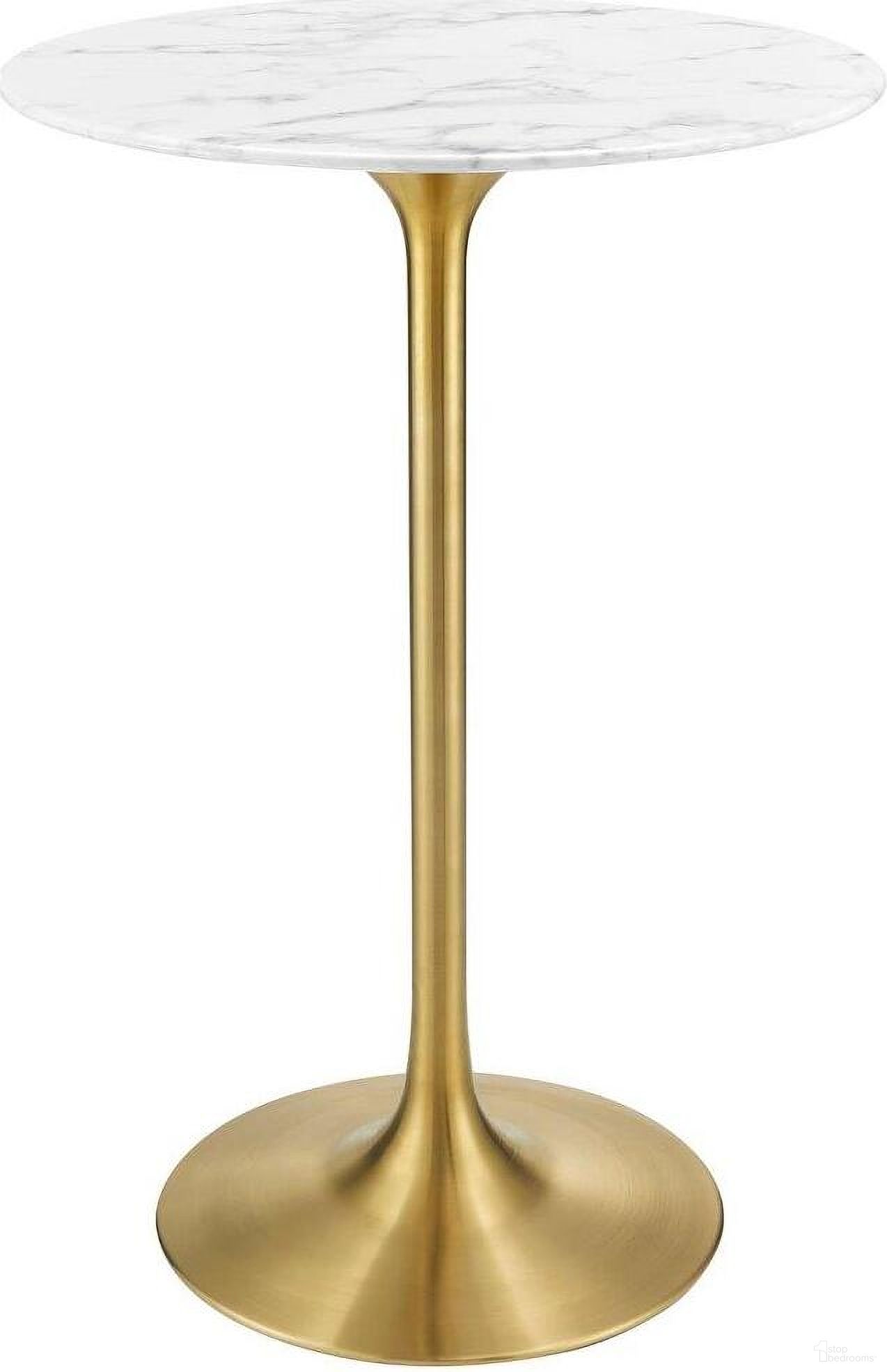 The appearance of Lippa Gold and White 28 Inch Artificial Marble Bar Table designed by Modway in the modern / contemporary interior design. This gold and white piece of furniture was selected by 1StopBedrooms from Lippa Collection to add a touch of cosiness and style into your home. Sku: EEI-1128-WHI-TOP;EEI-3129-GLD-BASE. Table Top Shape: Round. Material: Marble.
