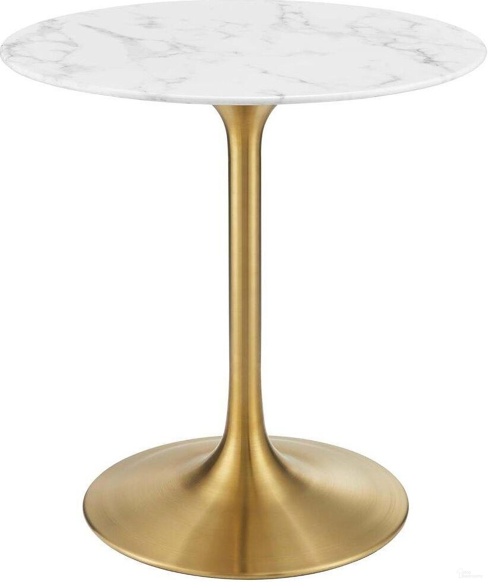 Lippa Gold and White 28 Inch Round Artificial Marble Dining Table