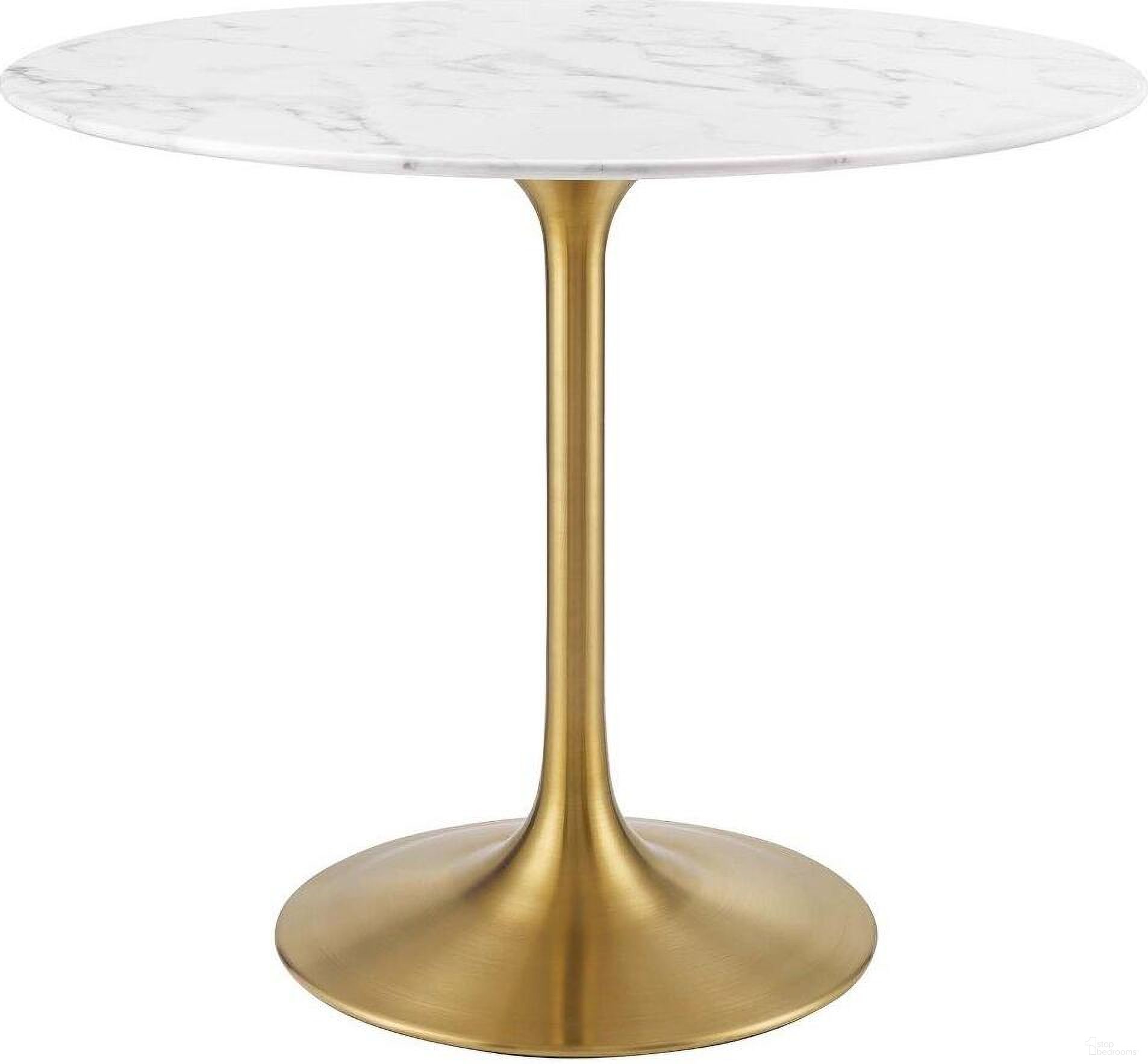 Lippa Gold and White 36 Inch Round Artificial Marble Dining Table