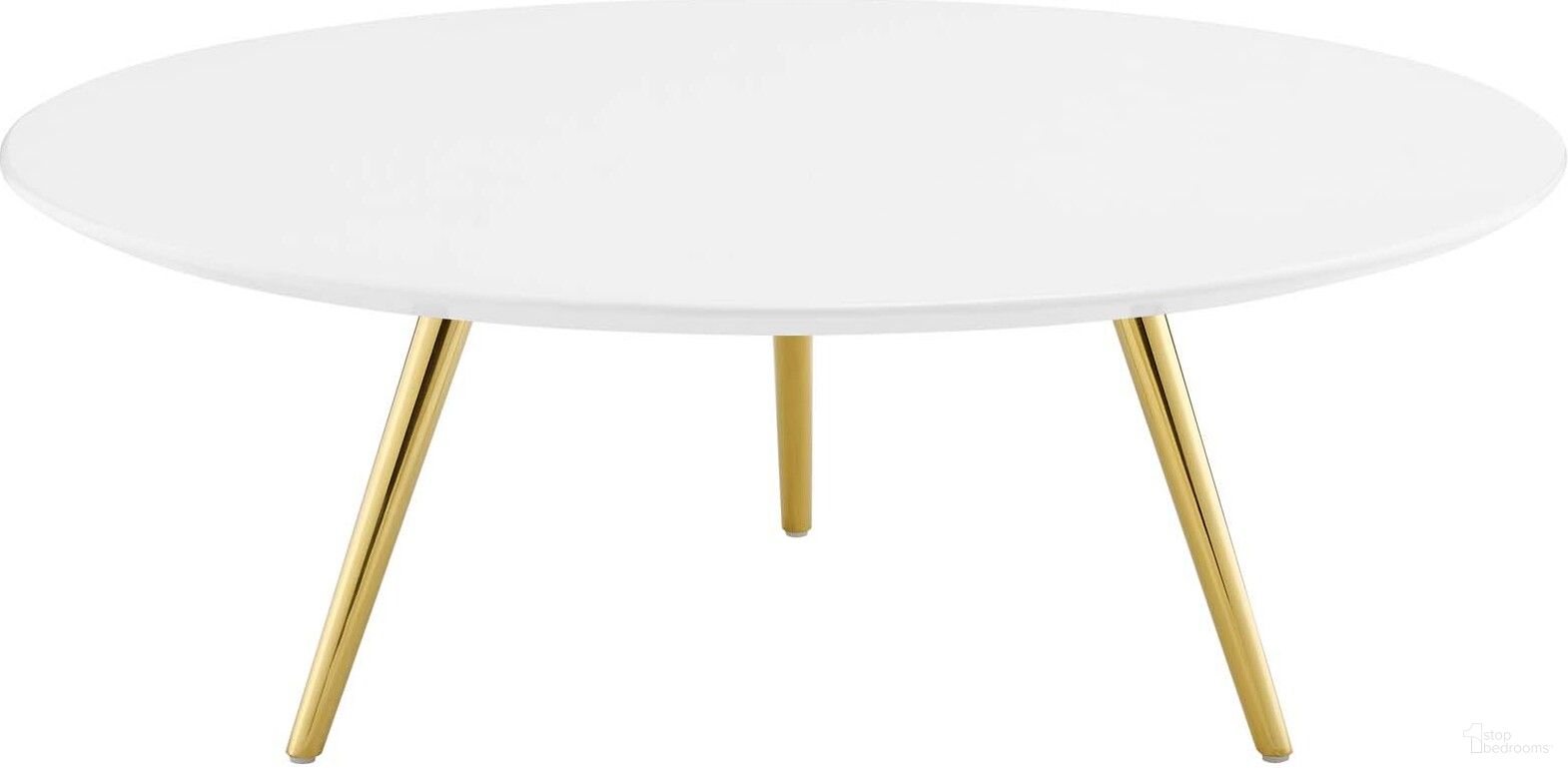Lippa Gold and White 40 Inch Round Wood Top Coffee Table with Tripod Base EEI-3670-GLD-WHI