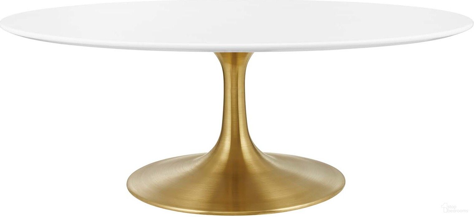 The appearance of Lippa Gold and White 42 Inch Oval-Shaped Wood Top Coffee Table EEI-3248-GLD-WHI designed by Modway in the modern / contemporary interior design. This gold and white piece of furniture  was selected by 1StopBedrooms from Lippa Collection to add a touch of cosiness and style into your home. Sku: EEI-1139-WHI-TOP;EEI-3127-GLD-BASE. Material: MDF.