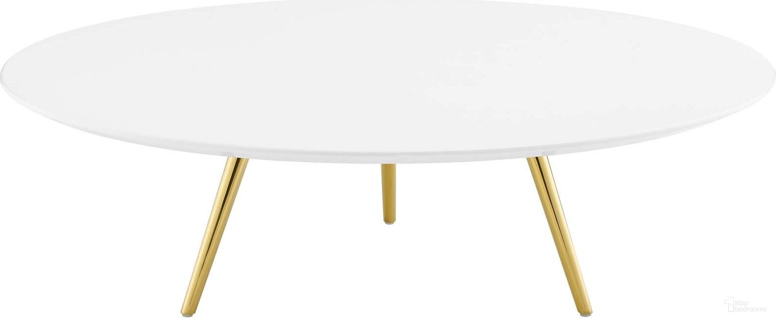 The appearance of Lippa Gold and White 47 Inch Round Wood Top Coffee Table with Tripod Base EEI-3671-GLD-WHI designed by Modway in the modern / contemporary interior design. This gold and white piece of furniture was selected by 1StopBedrooms from Lippa Collection to add a touch of cosiness and style into your home. Sku: EEI-1118-WHI-TOP;EEI-3582-GLD;EEI-3584-WHI. Material: MDF.
