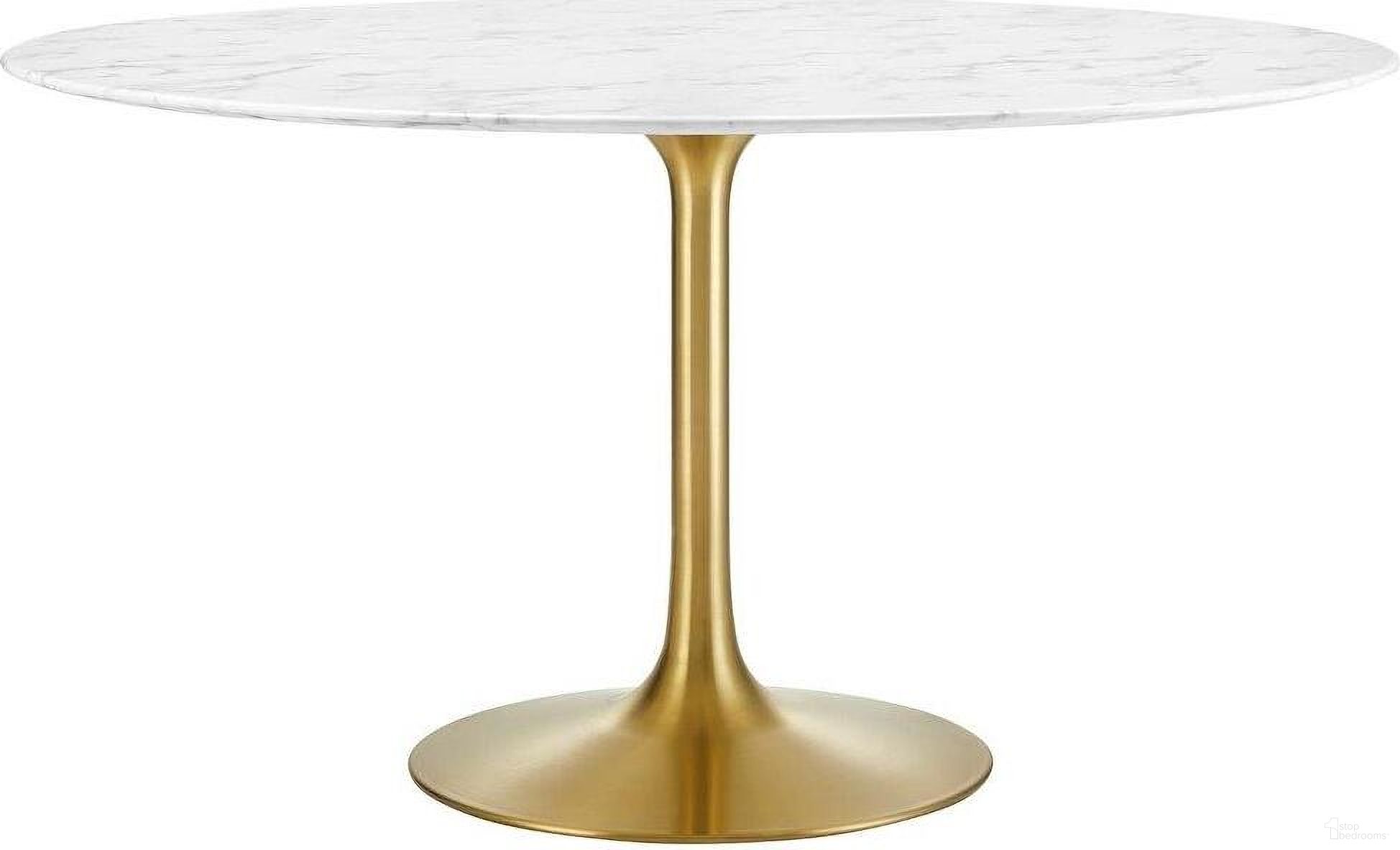 Lippa Gold and White 54 Inch Round Artificial Marble Dining Table