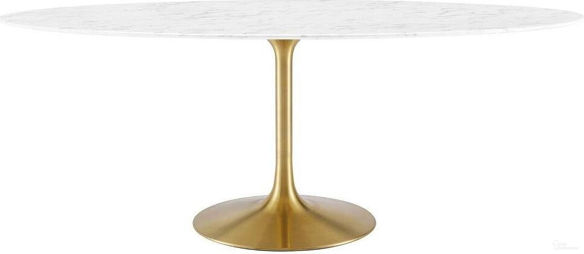 The appearance of Lippa Gold and White 78 Inch Oval Artificial Marble Dining Table designed by Modway in the modern / contemporary interior design. This gold and white piece of furniture was selected by 1StopBedrooms from Lippa Collection to add a touch of cosiness and style into your home. Sku: EEI-1659-WHI-TOP;EEI-7000-GLD-BASE. Table Base Style: Pedestal. Table Top Shape: Oval. Material: MDF. Size: 47" x 79".