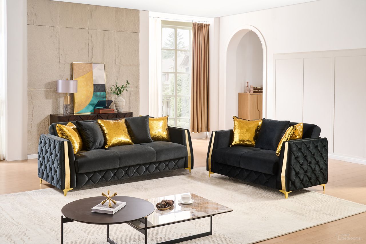 Lippa Living Room Set In Black And Gold