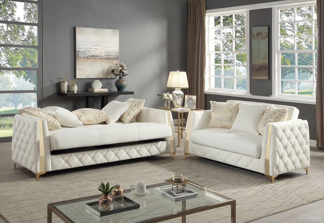 Lippa Living Room Set In Gold And Off white