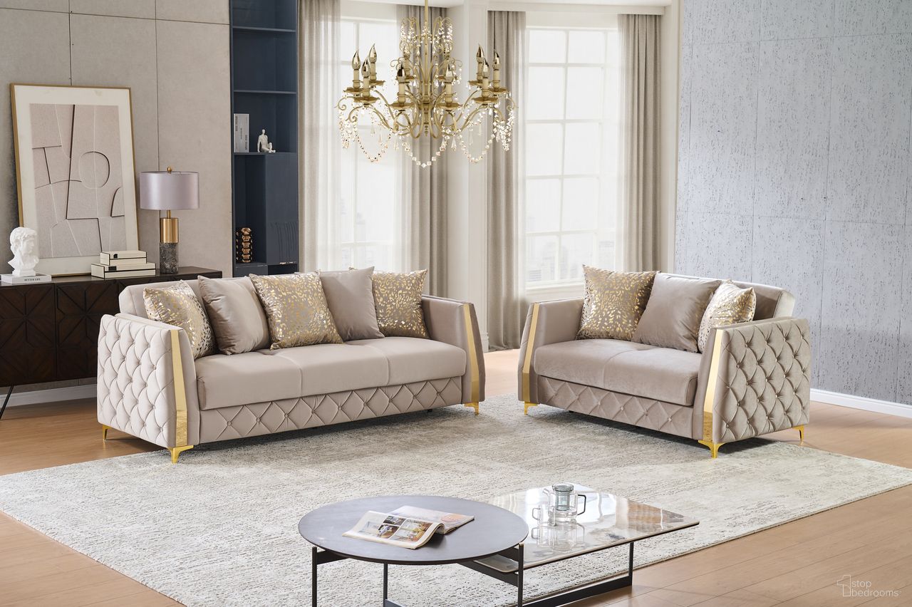 Lippa Living Room Set In Taupe And Gold